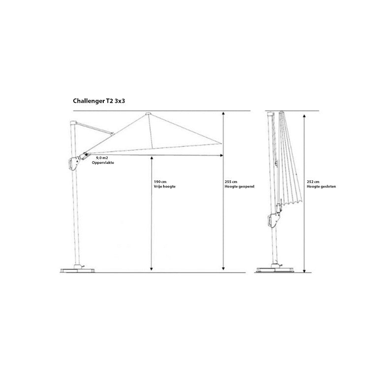 Platinum Challenger T² Zweefparasol - 300 x 300 cm