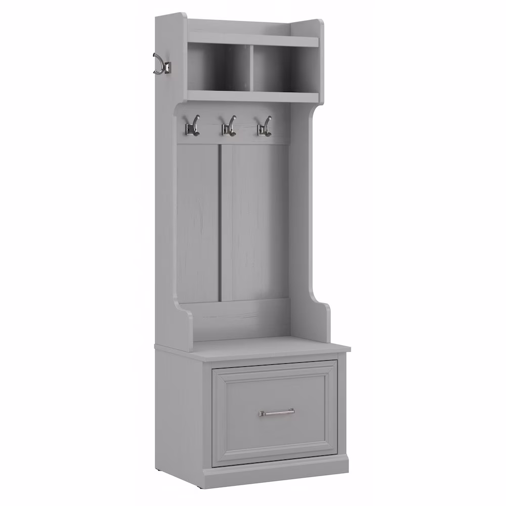 Woodland 24W Hall Tree & Shoe Bench w/ Drawer in White Ash - Engineered Wood - Image 5