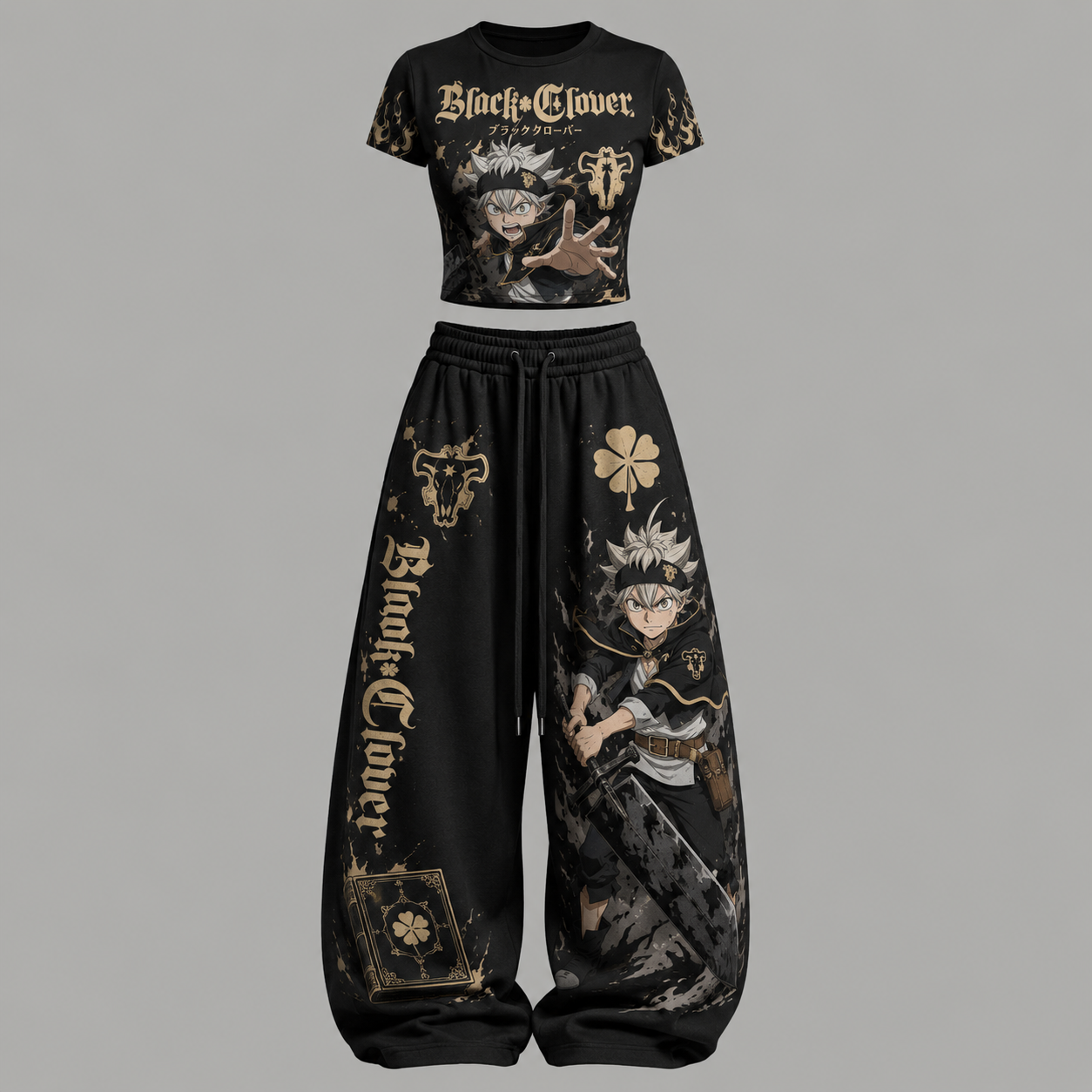 Black Clover T-Shirt & Elasticated Trousers Two-Piece Set