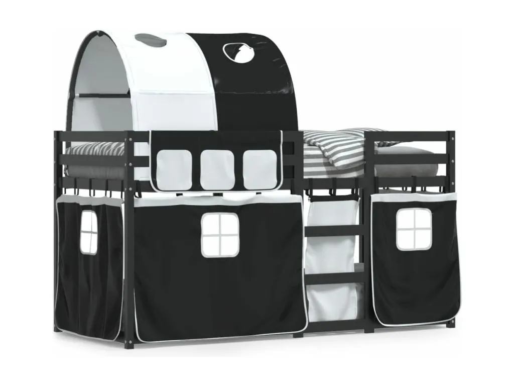 Litera con cortinas Alkihogares maciza Alkihogares blanco y negro 90x190 cm