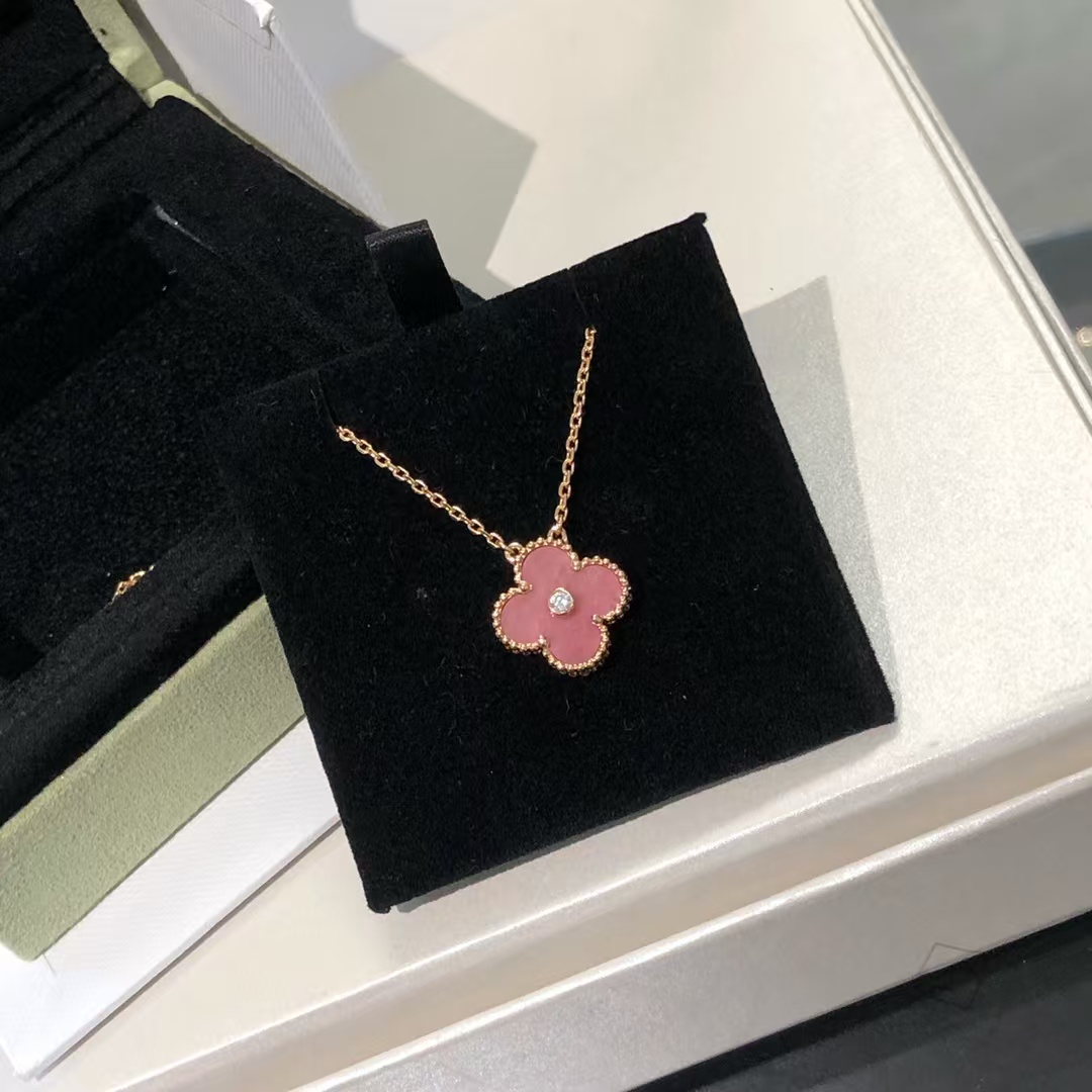 VCA Rhodonite Vintage Alhambra Diamond 2021 Holiday Pendant Necklace - Original Replica Club