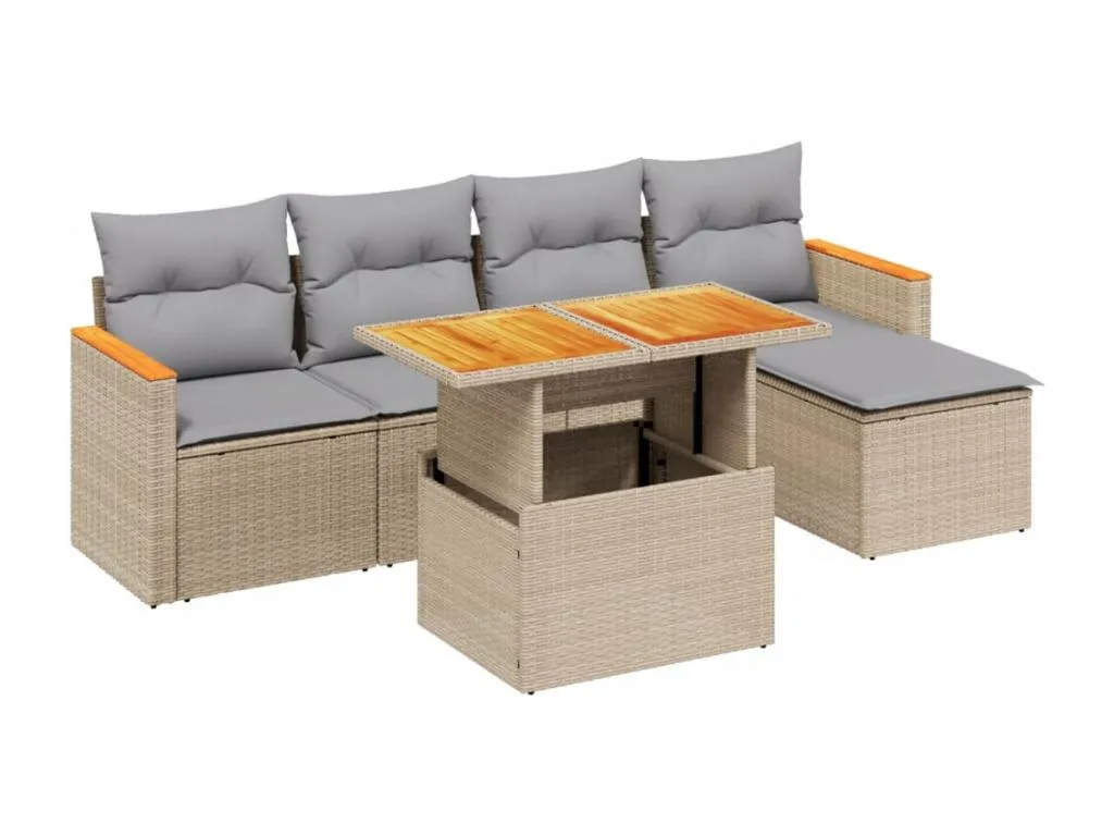 Juego de sofás jardín con cojines 6 pzas ratán sintético beige 01057siqm