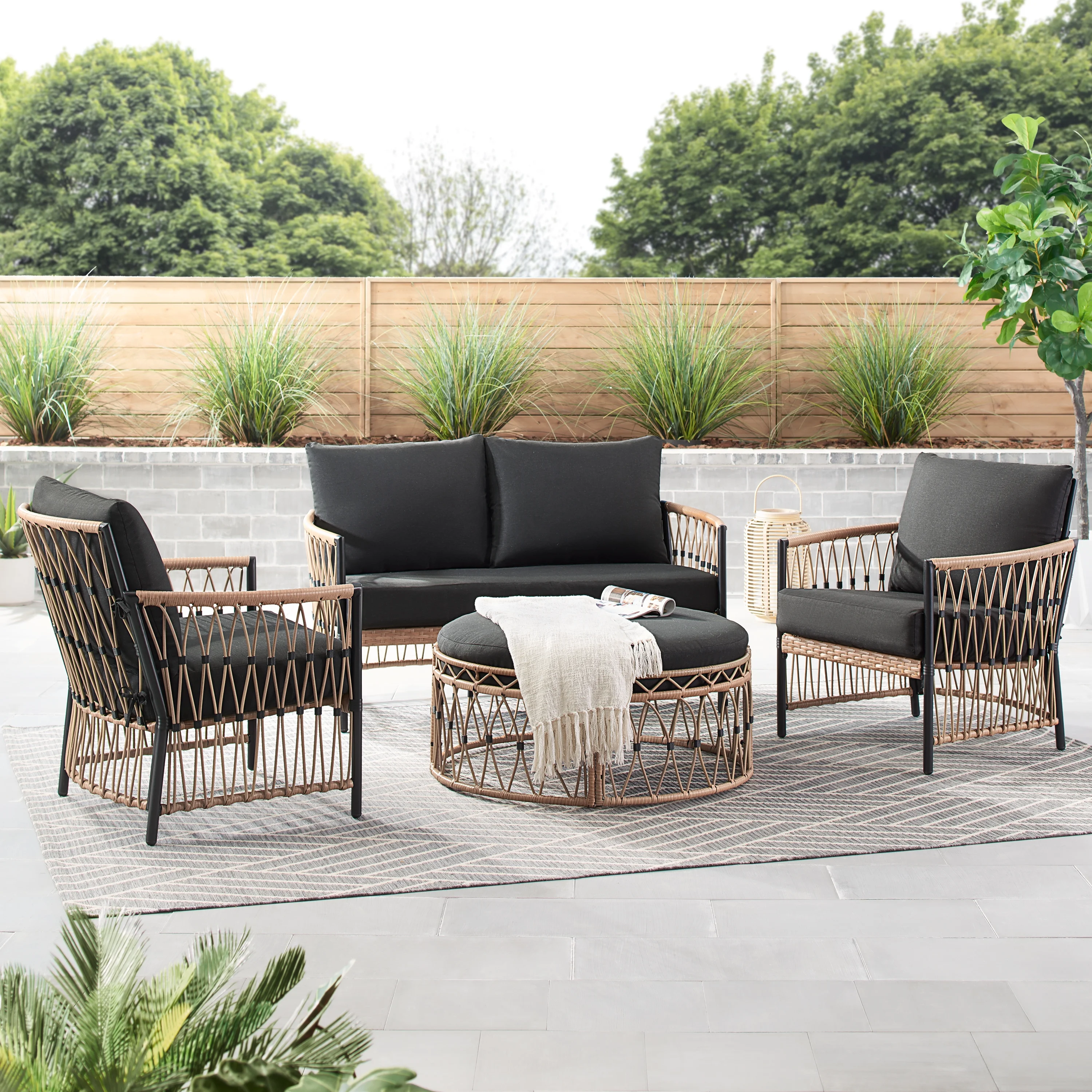 Better Homes & Gardens Lilah 2-Pack Outdoor Wicker Lounge Chairs, Black - Image 5