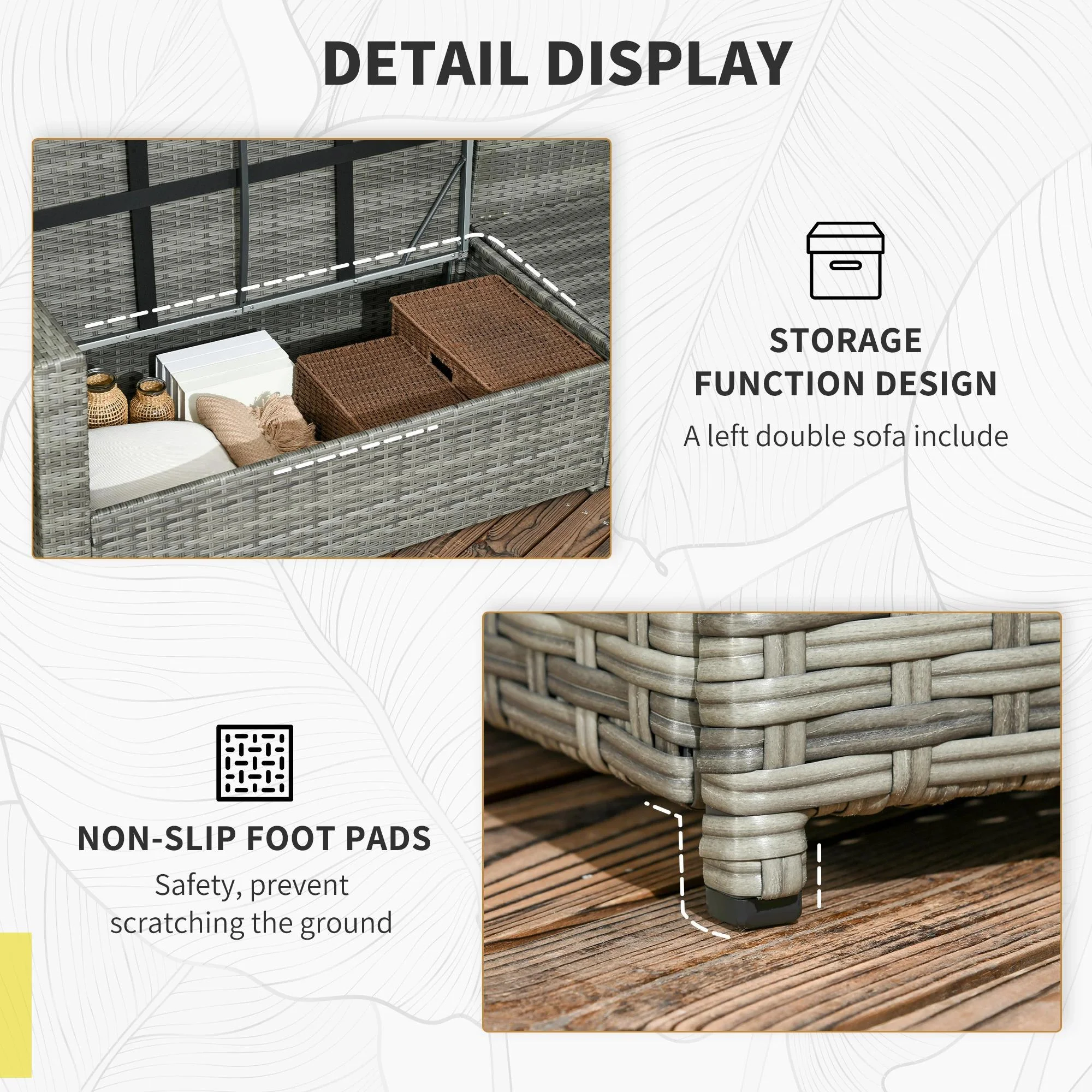 Resenkos Wicker Outdoor Patio Furniture Set, L-Shaped 7 Pieces Outdoor Dining Sectional Sofa, Gray - Image 7