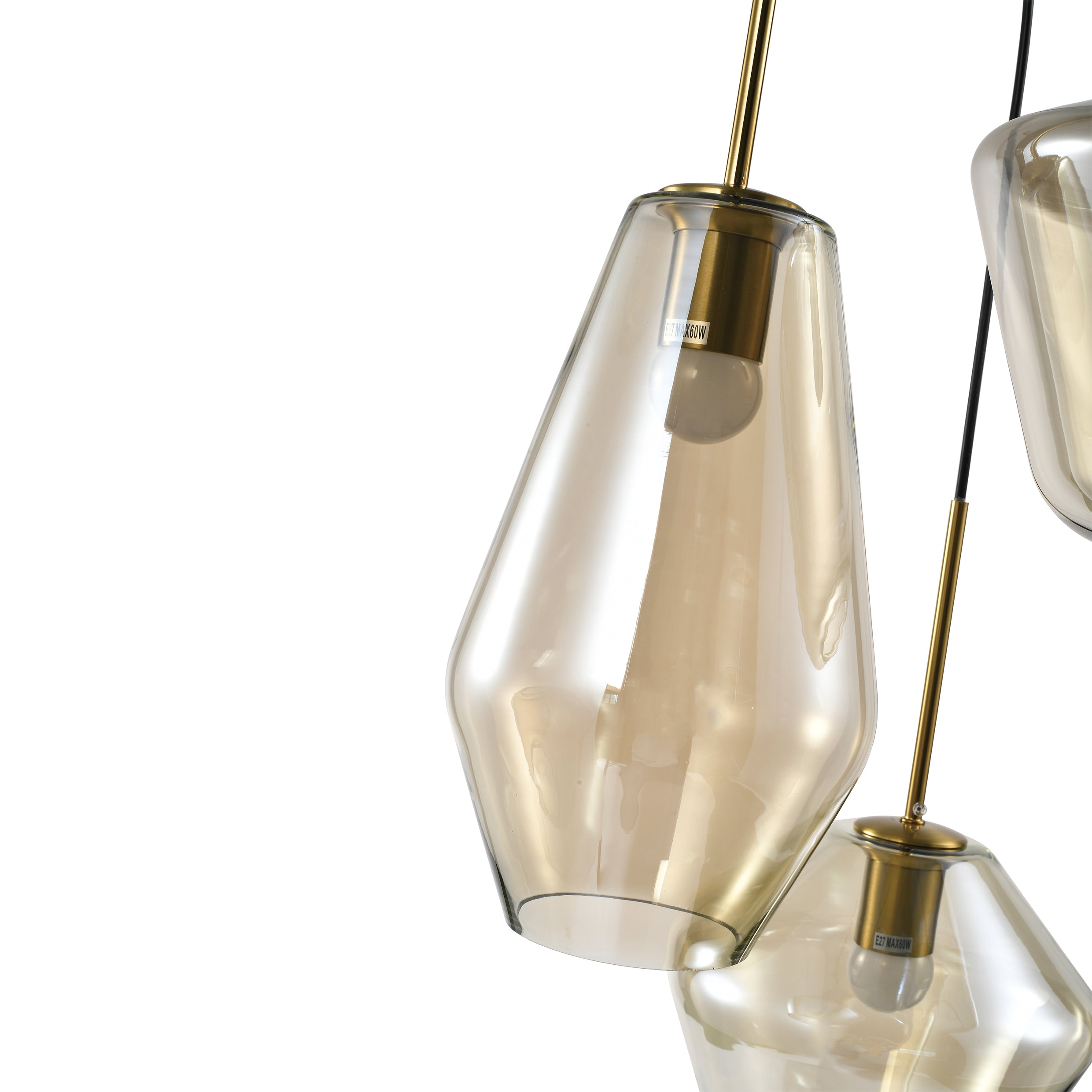 QUVIO Hanglamp verschillende kappen - 3 lichts - Metaal - Glas - Bruin