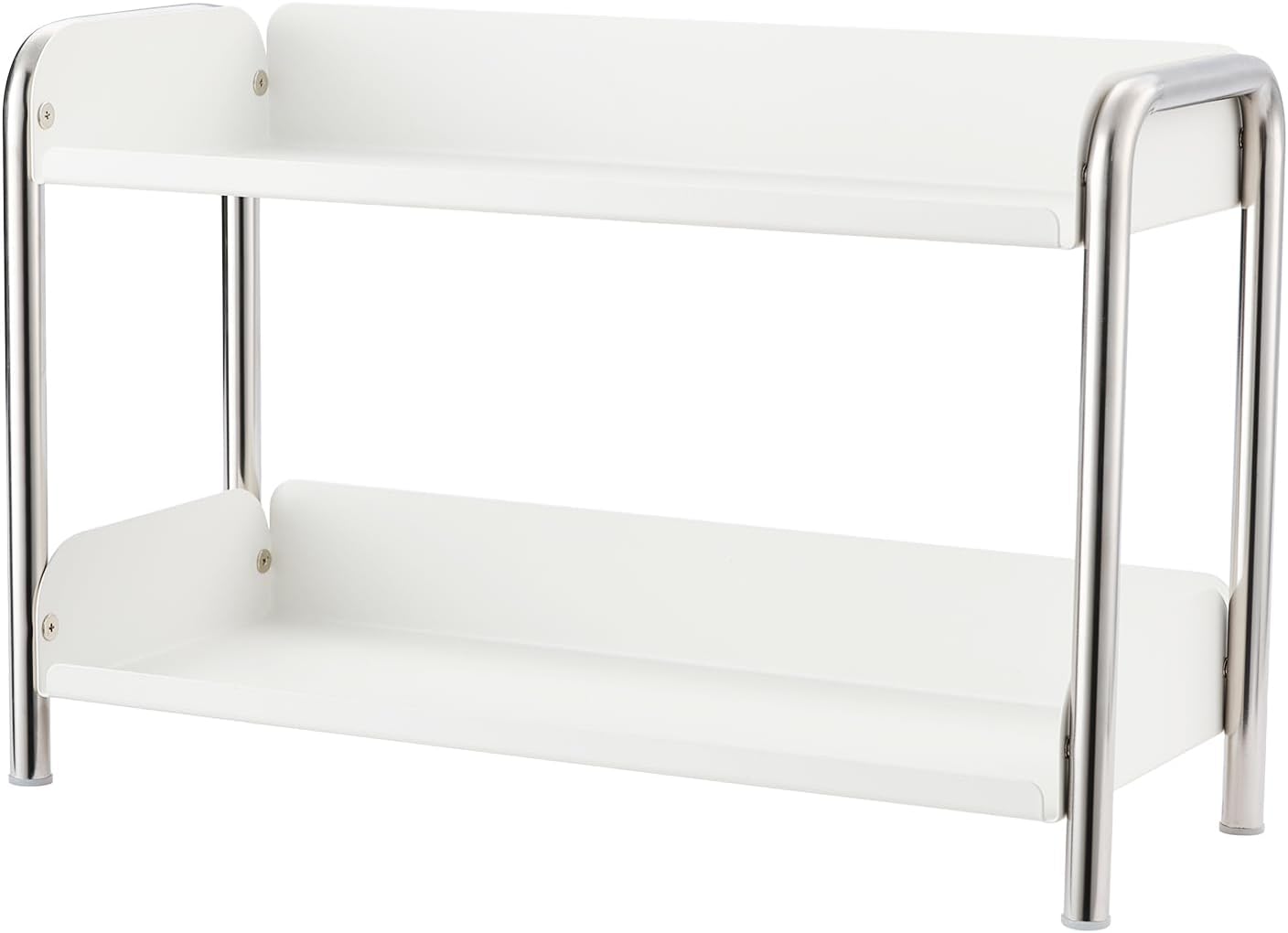 MOZIMABOX Cabinet Organizer Shelf, 2 Tier Kitchen Spice Rack Countertop Shelf Organizer, Stainless Steel Kitchen Storage Countertop Storage Shelf Container, (L, White)