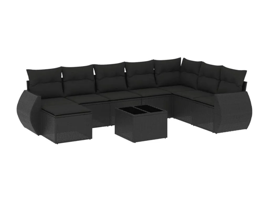 Set de sofás de jardín 8 piezas y cojines ratán sintético negro 00364IDWR
