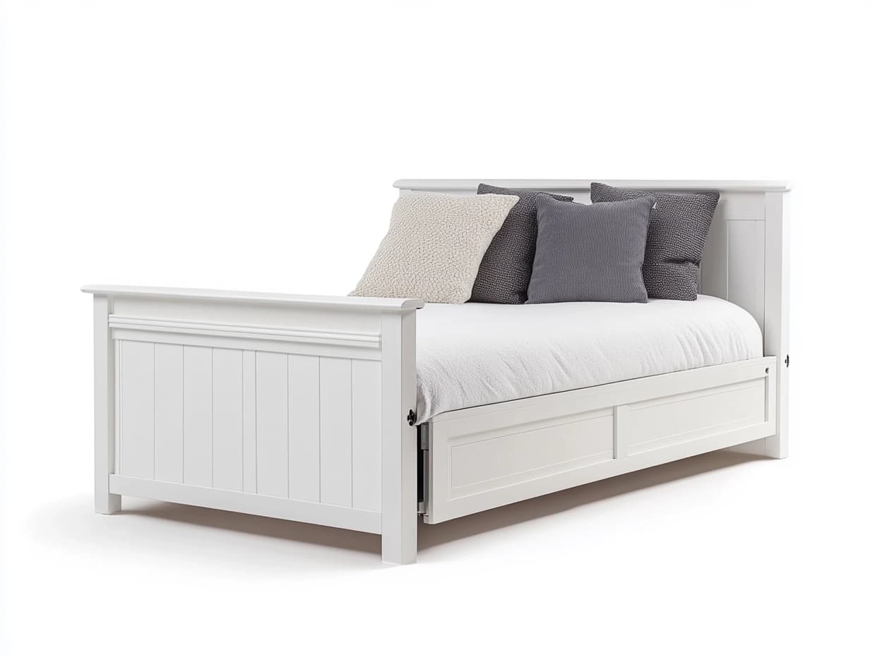 Sofá cama de madera blanca con almacenamiento