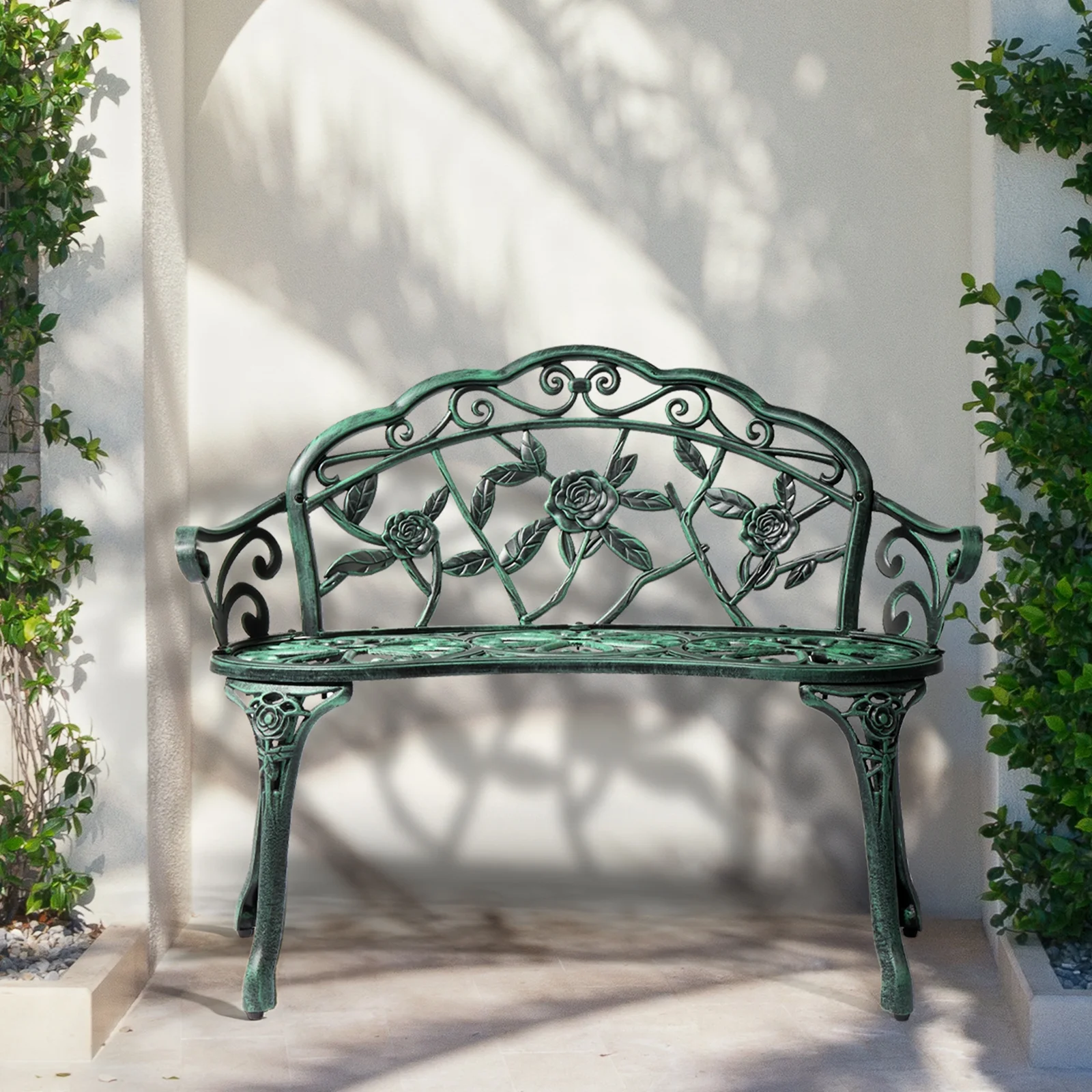 Ktaxon Outdoor Patio Park Garden Bench Courtyard Leisure Rose Cast Aluminum, Outdoor Loveset, Bronze - Image 20