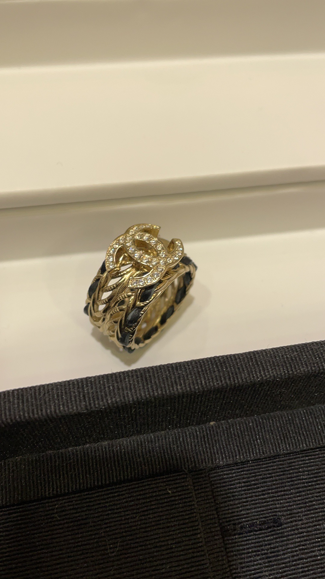 Chanel Wide Hollow Leather Wrap Vintage Ring - Original Replica Club