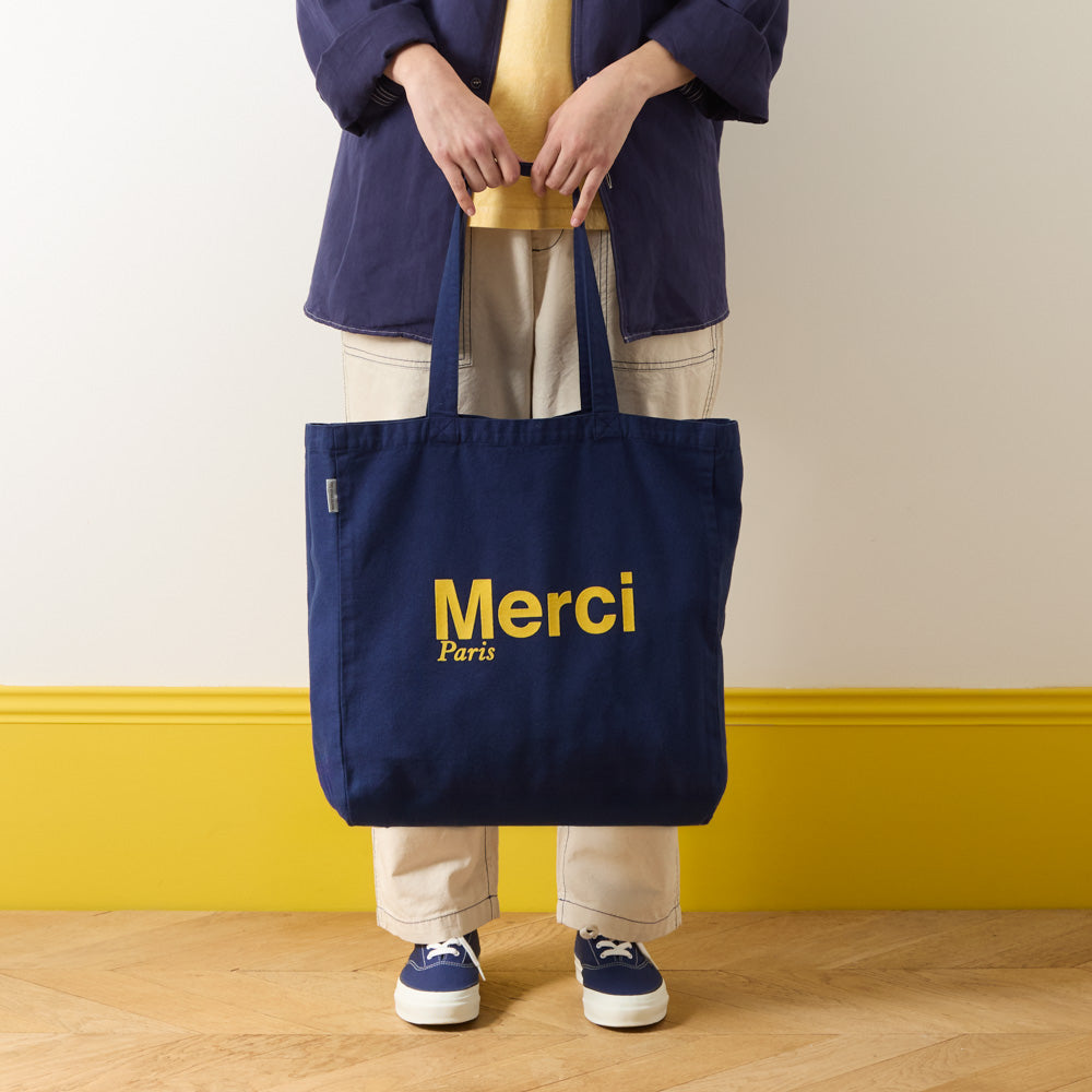 Merci - Tote Bag en coton - Bleu Nuit & Banane