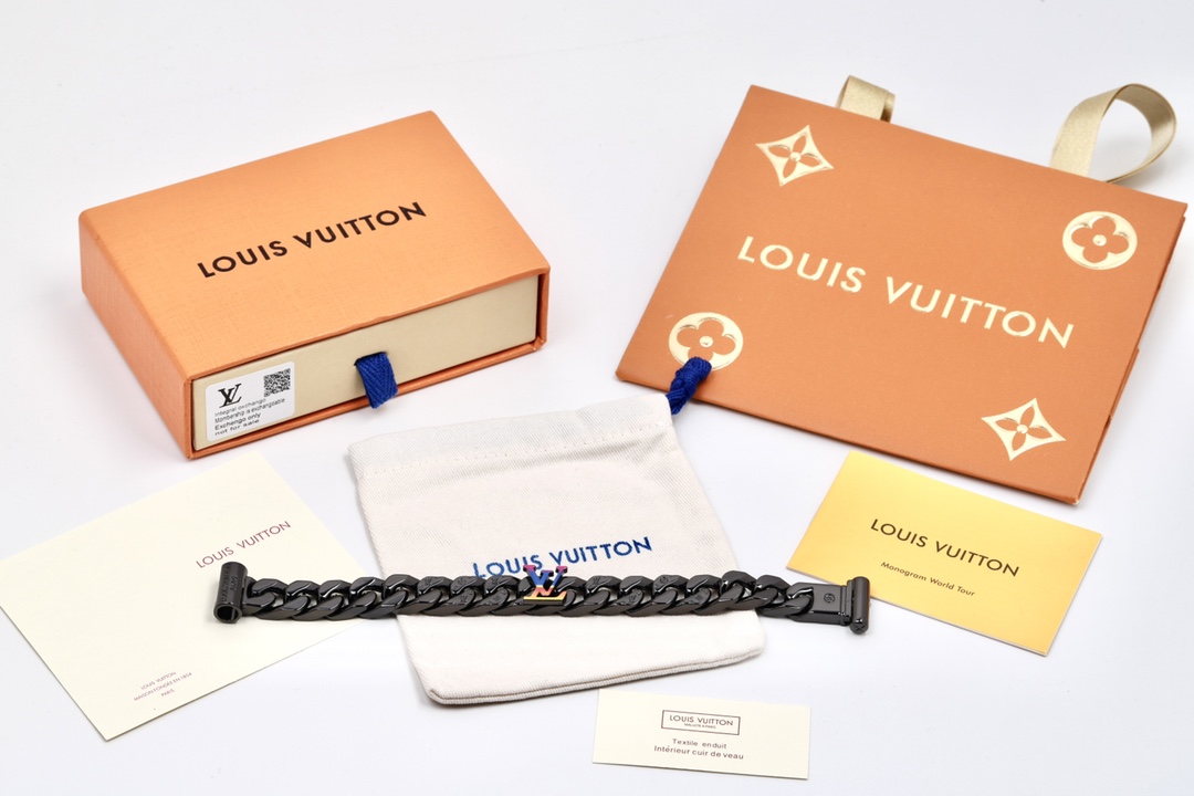 Louis Vuitton Black Cuban Chain Color LV Mens Bracelet Necklace - Original Replica Club