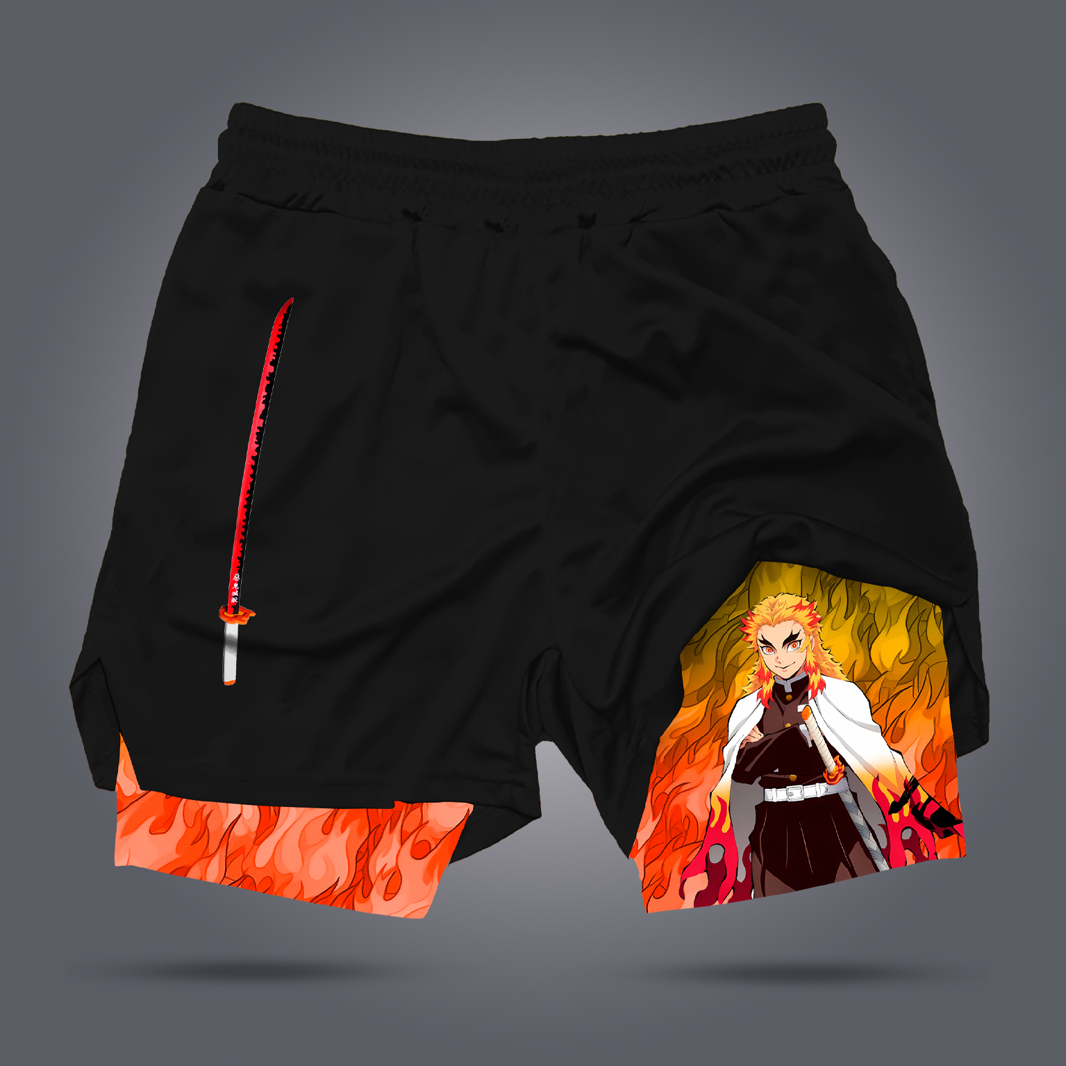 Unisex Anime Print Drawstring Double Layer Shorts