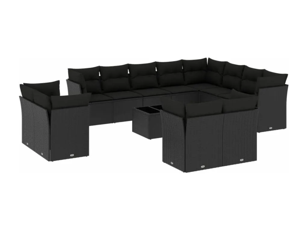 Extenso Set de Sofás de Jardín y Cojines, 13 piezas de ratán sintético negro.  KL4889755