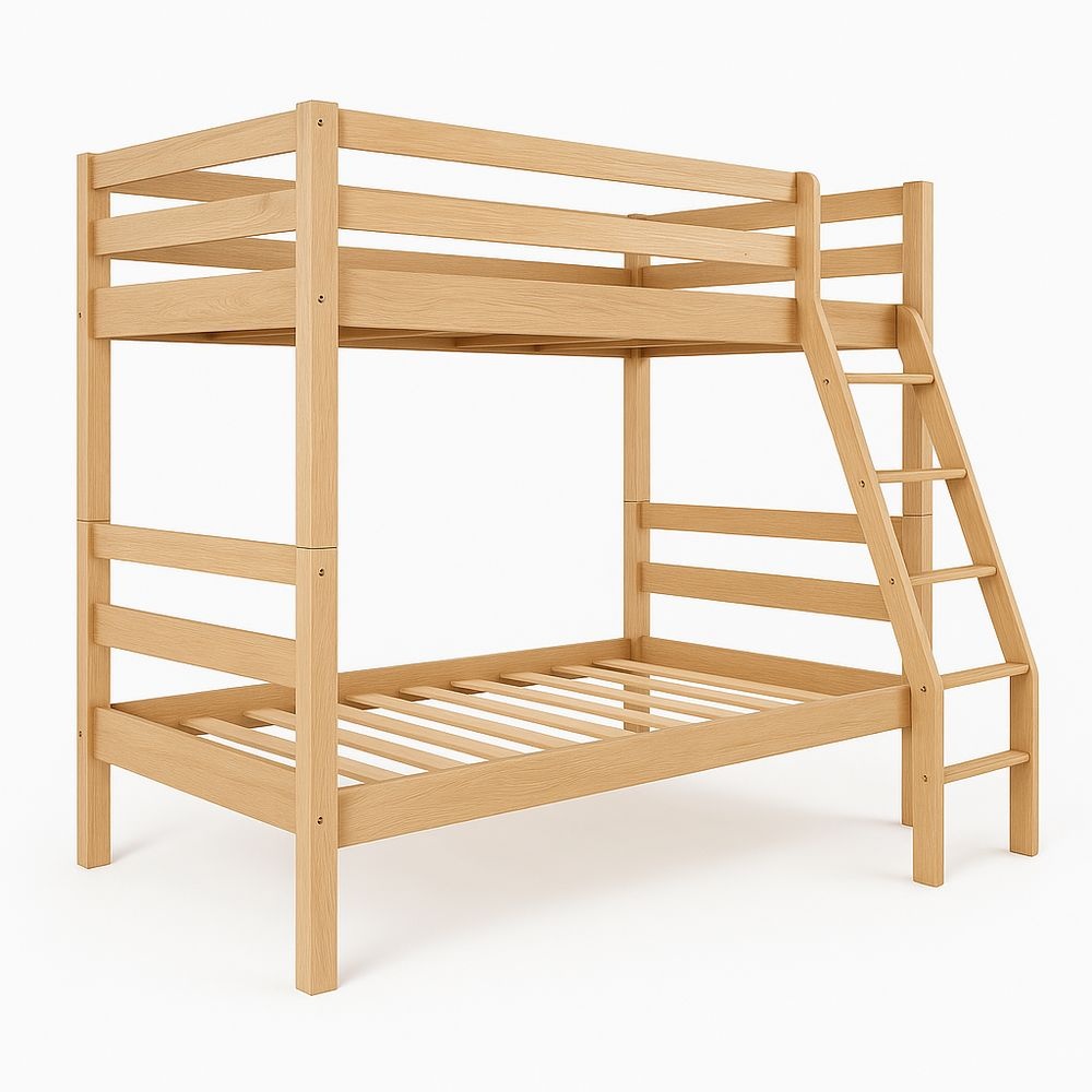 Litera de Madera Natural para Dormitorio Infantil con Escalera 200x100 cm
