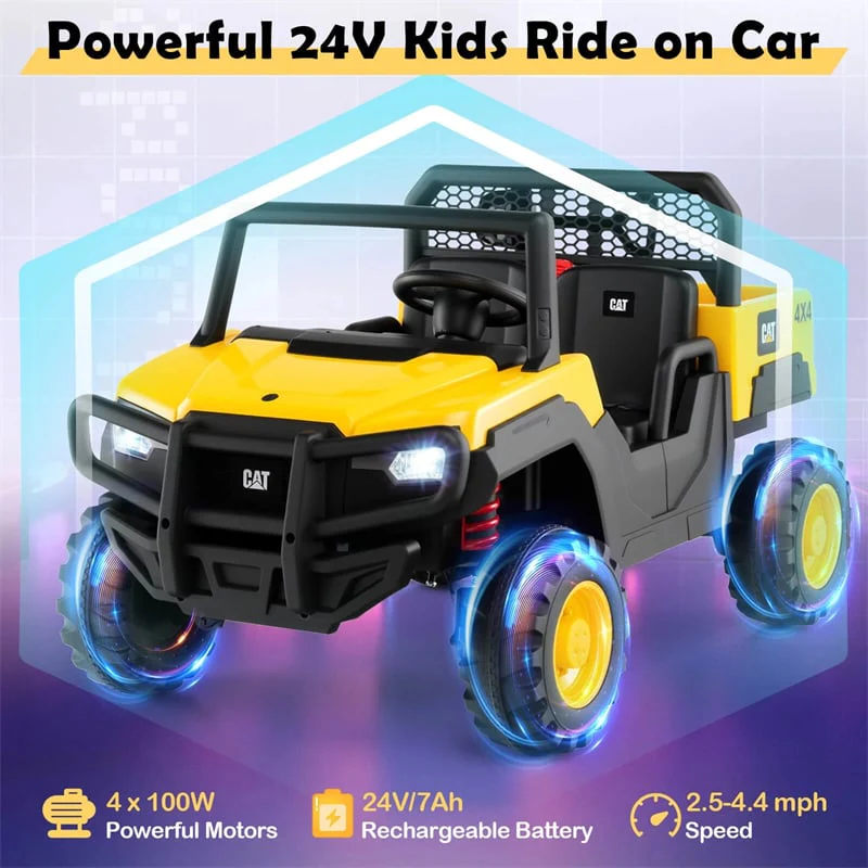 Eletriclife 24V Licensed Caterpillar Ride on Dump Truck 2-Seater Kids UTV Car with Remote Control & Dump Bed