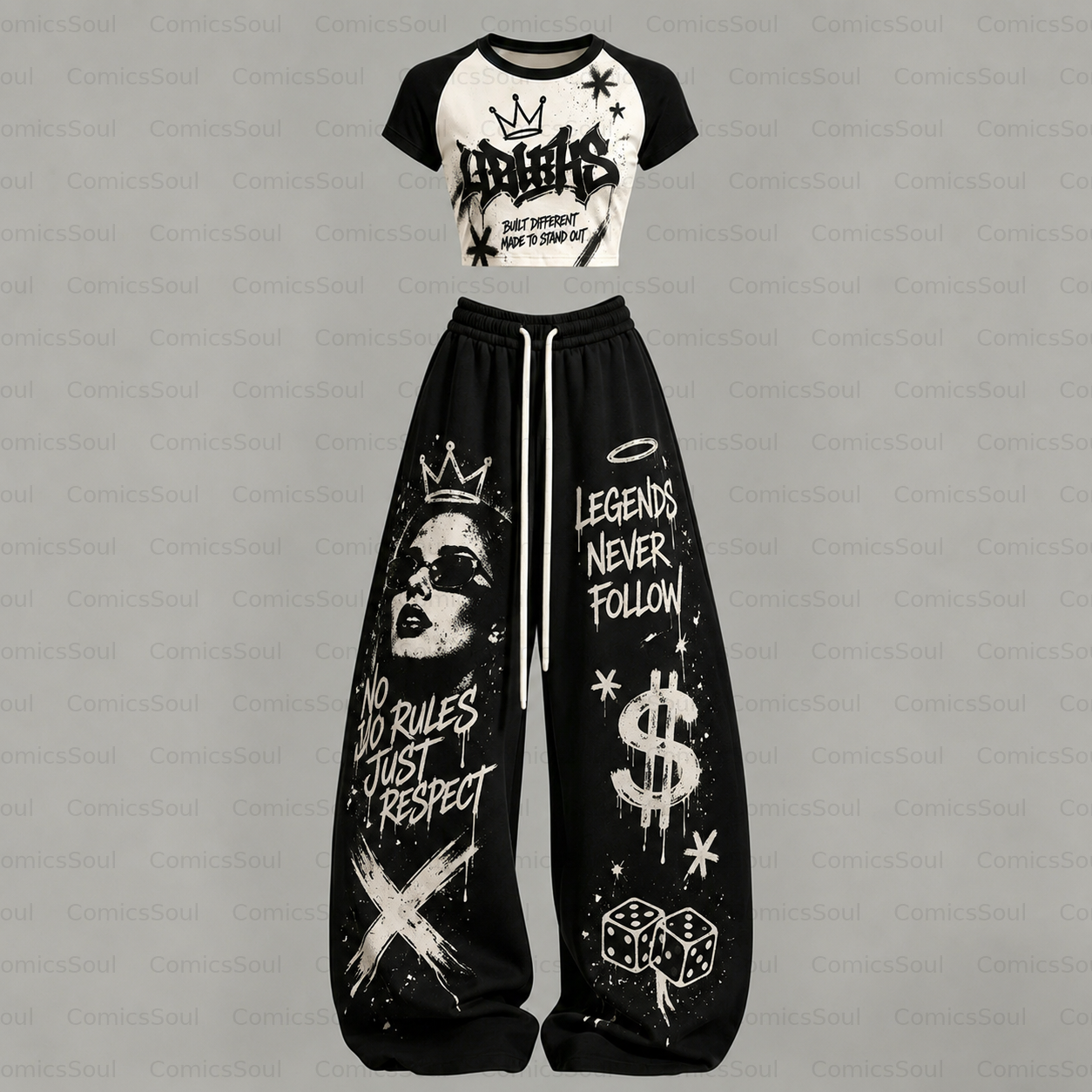 Women's Hip-Hop Style T-Shirt & Elasticated Trousers Two-Piece Set
