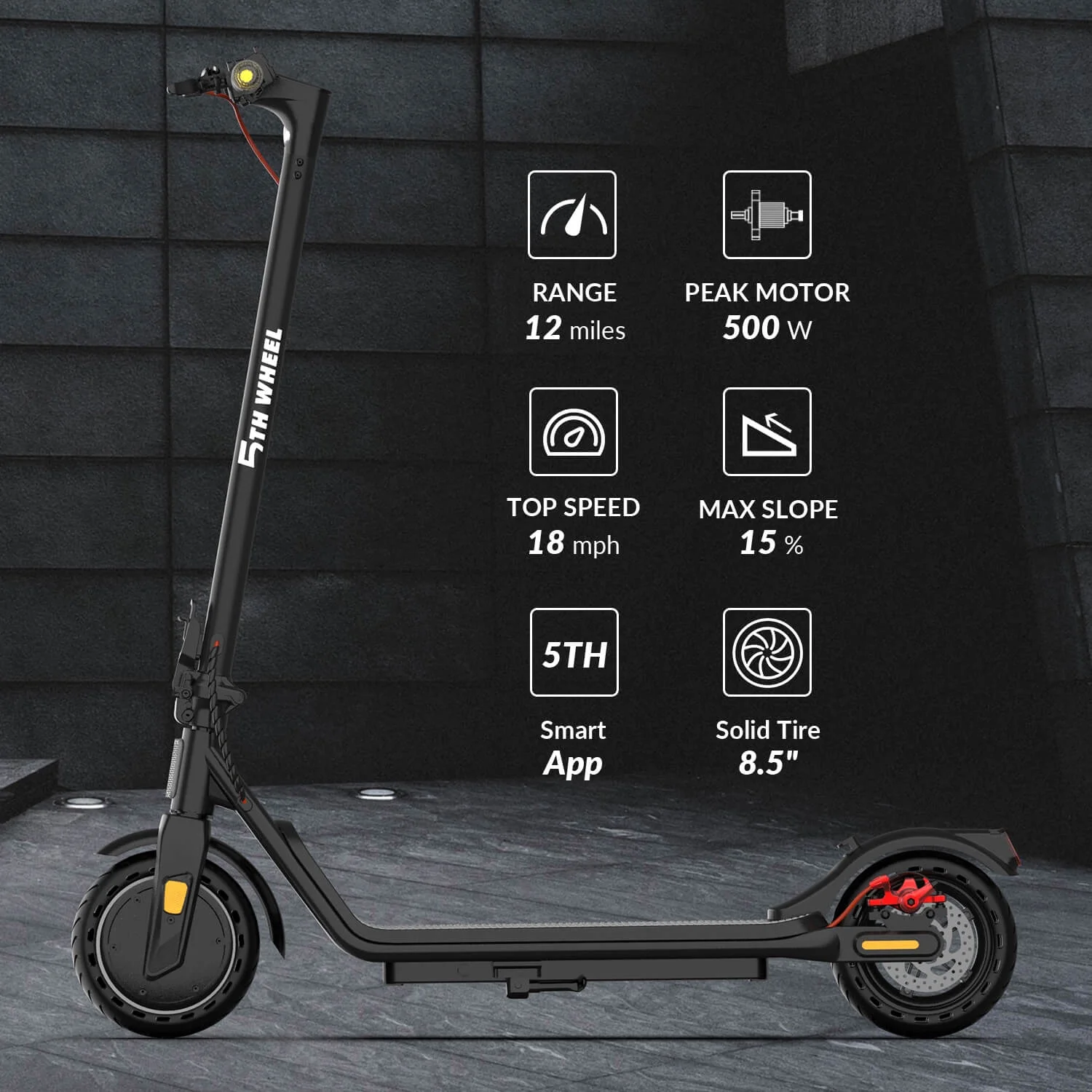 5TH WHEEL W16S 300W Electric Scooter with Turn Signal, 8.5” Solid Tires, 18mph & 12Miles Range, Folding Commuting E-Scooter for Adults with APP Control - Image 5