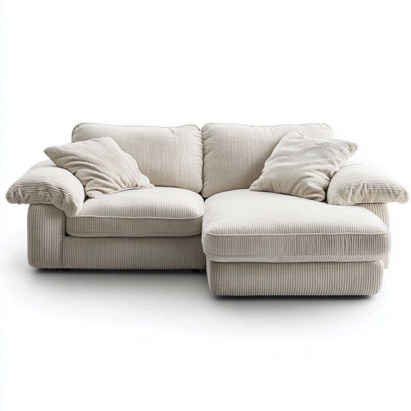 Sofá Esquinero Beige Sala de Estar Terciopelo 250x150cm Comodidad Moderna