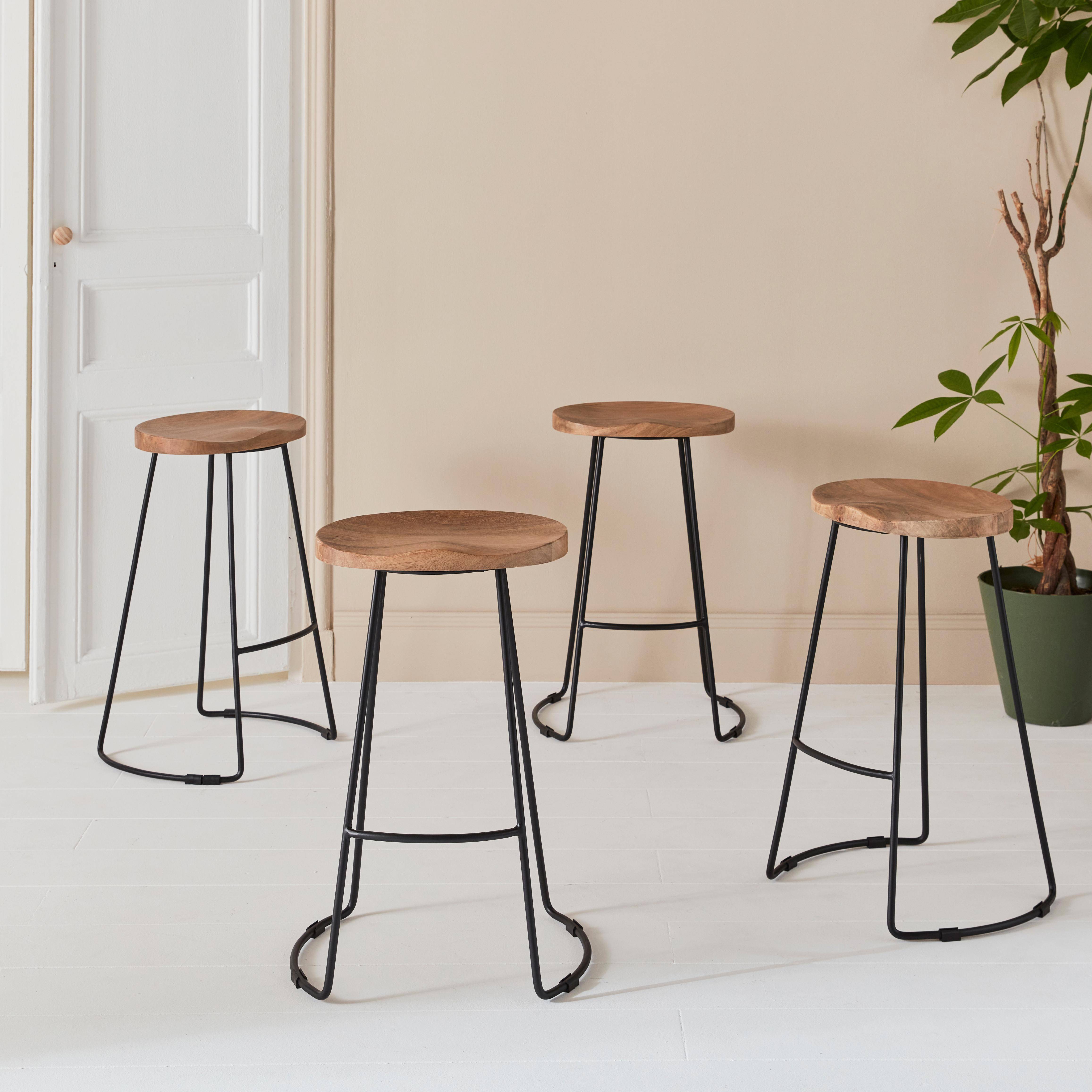 Jaya - Taburete de bar de madera de mango y acero, 65cm, set de 4
