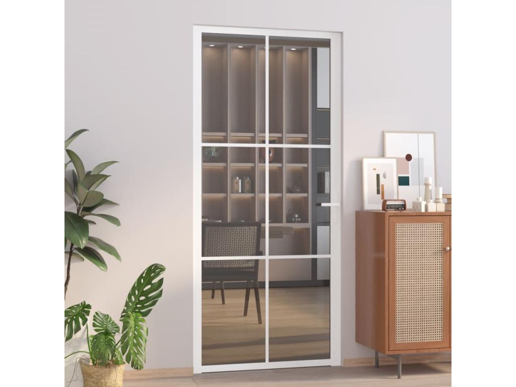Puerta interior 93x201,5 cm Cristal ESG blanco y aluminio