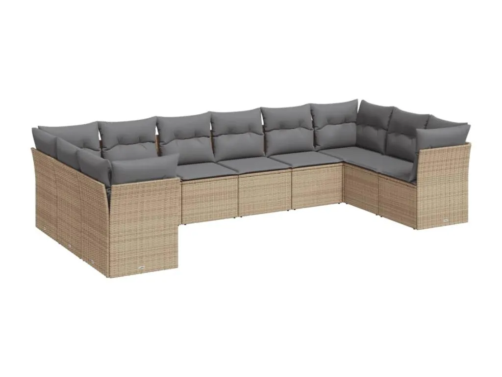 Juego de sofás jardín con cojines beige 10 pzas ratán sintético 64128WBEV