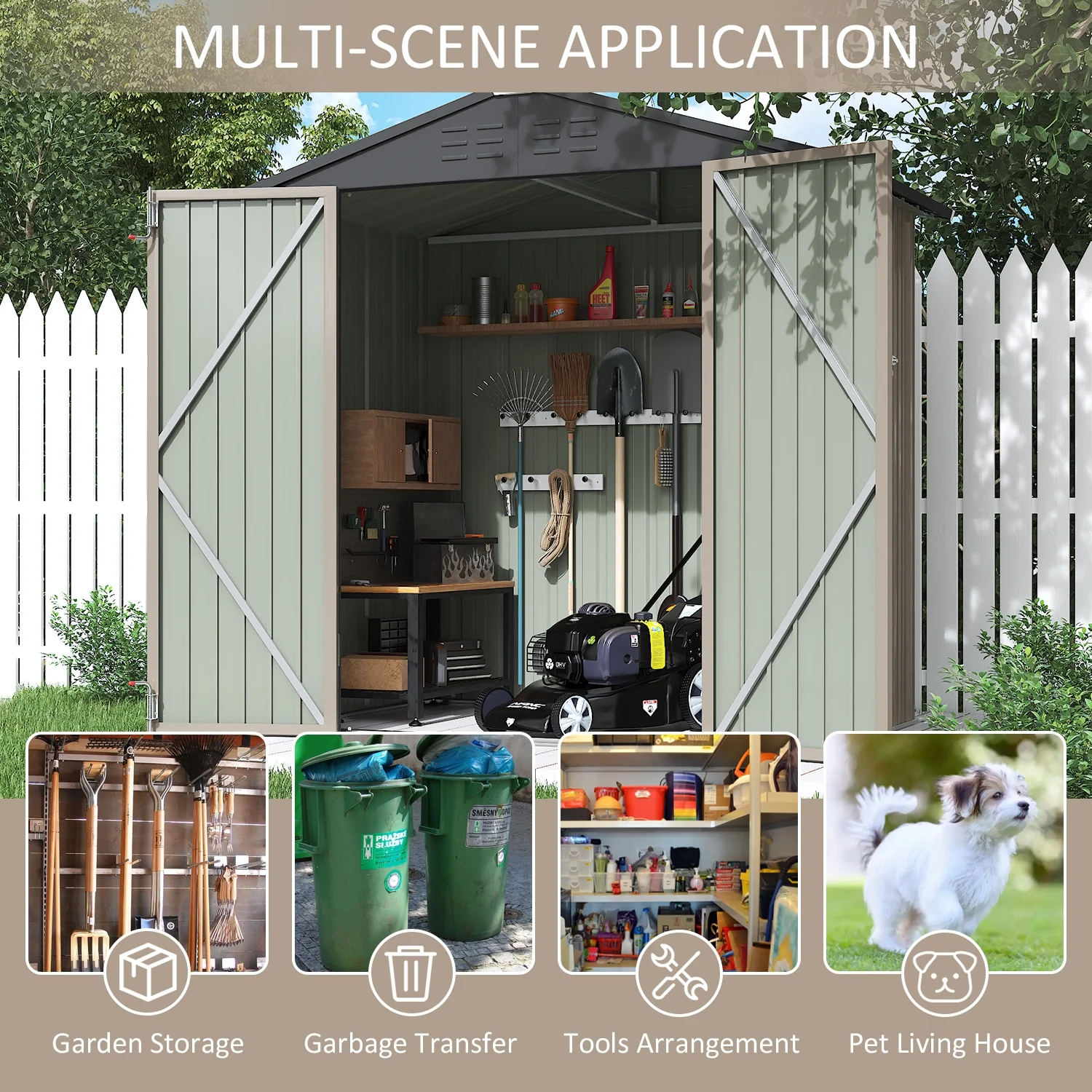 LACOO 4' x 6' Outdoor Storage Metal Shed for Tool Storage, Outdoor House for Backyard & Garden,Brown - Image 2