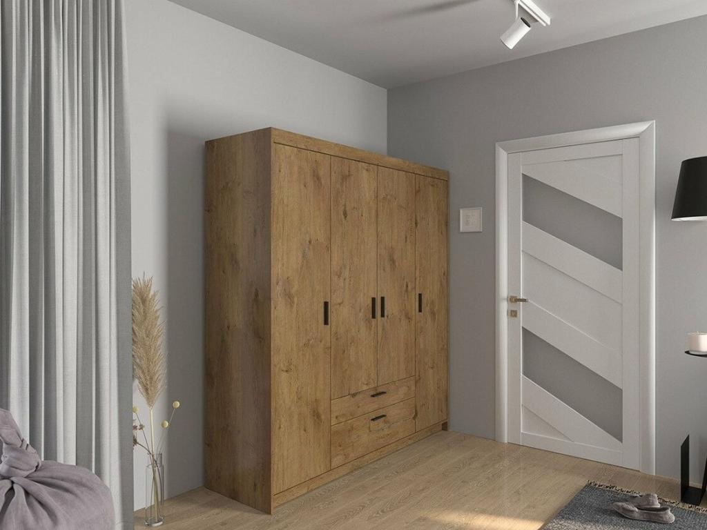Armario Tucson 153, Lefkas roble, 191x176x53cm, Puertas de armario: Con bisagras
