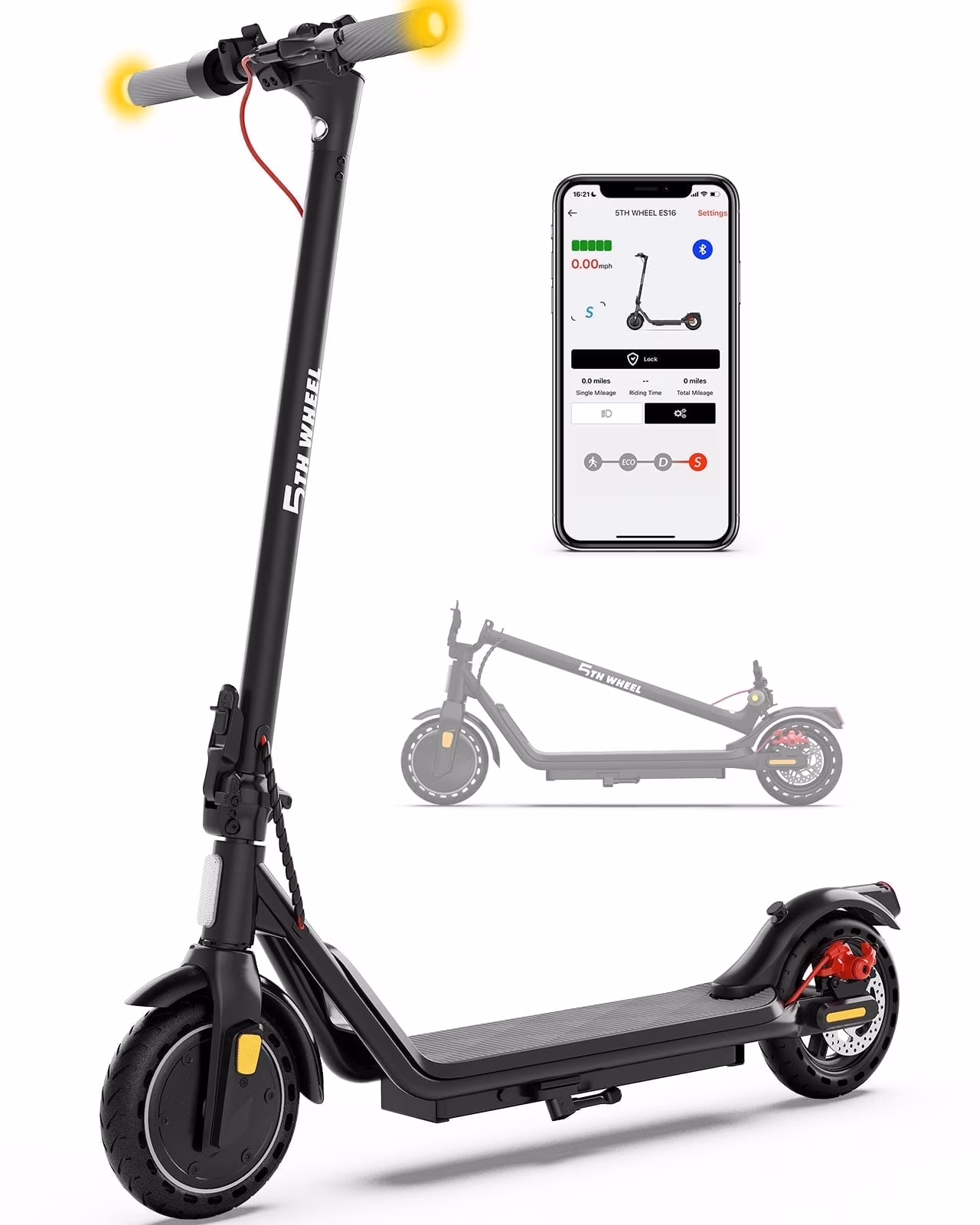 5TH WHEEL W16S 300W Electric Scooter with Turn Signal, 8.5 Solid Tires, 18mph 12miles Range, Folding Commuting E - Scooter for Adults with APP Control