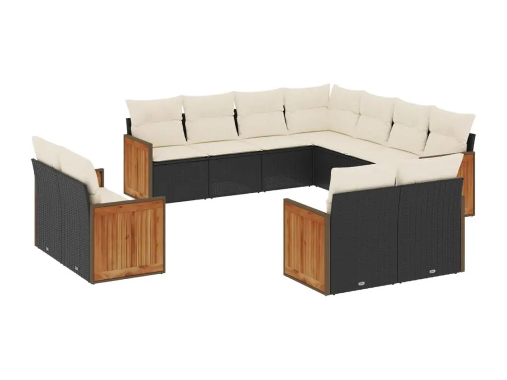 Set de sofás de jardín 11 pzas y cojines ratán sintético negro HSVV32700