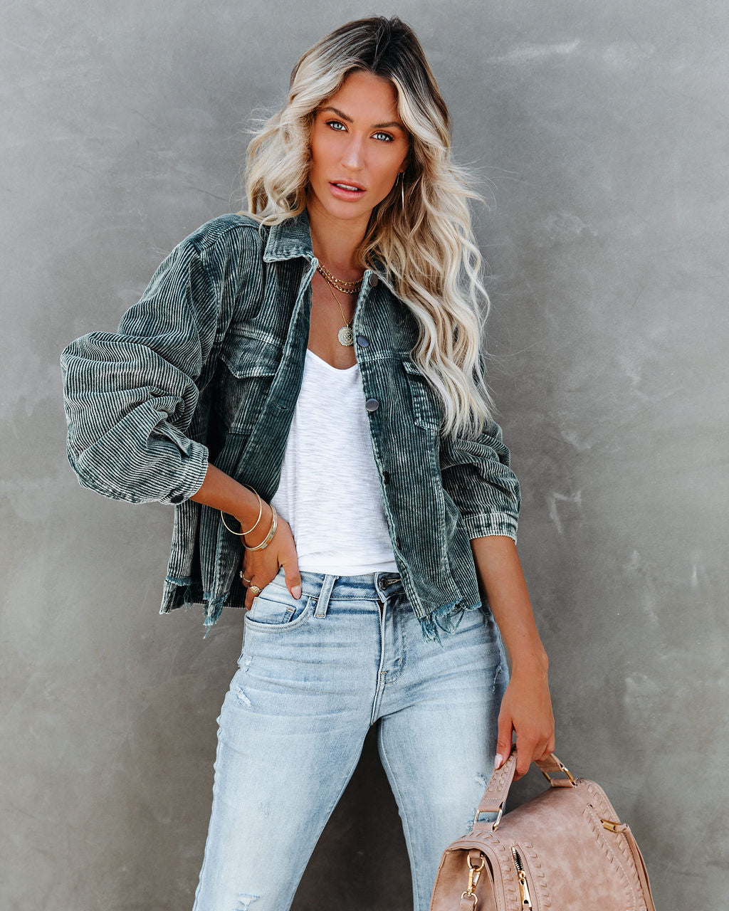 Paddington Distressed Cotton Corduroy Jacket - Hunter Green - Se7enfashion