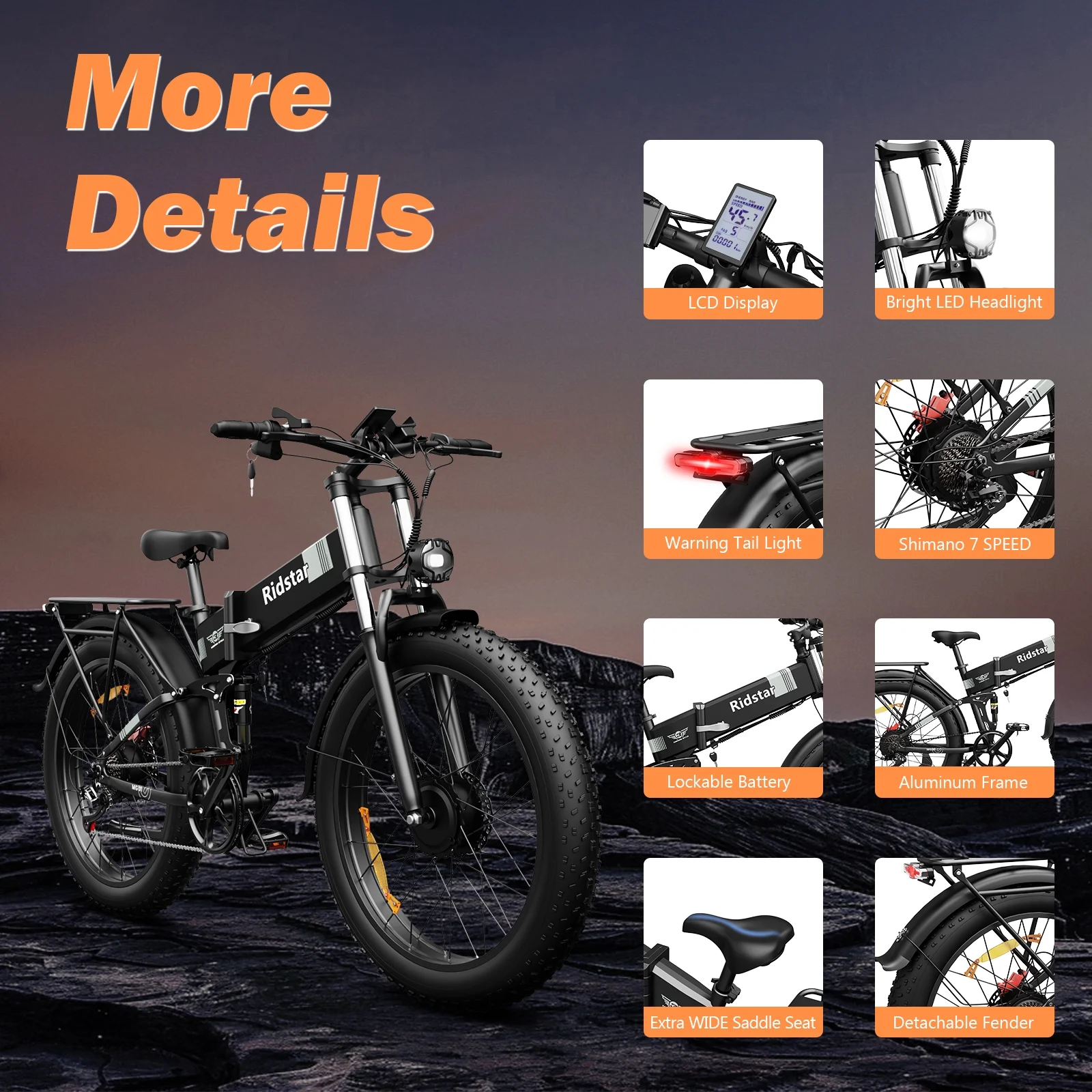 Dual Motor PEAK 3000W Electric Bike for Adults,31mph 48V 23Ah Electric Bicycle,26" Fat Tire Mountain Bike UL2849 - Image 30
