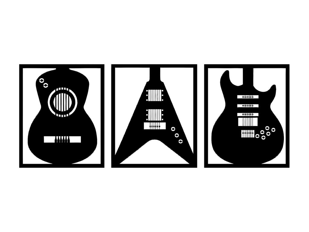 Decoración de Metal Guitarra 17, Negro, 180x1,5x73 cm, Tucasago