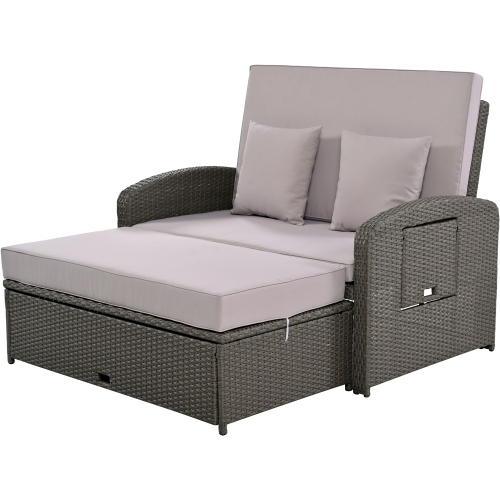 Harper & Bright Designs Rattan Outdoor Double Lounge Chaise 2-Person PE Wicker Outdoor Patio Sunbed with Canopy Cover for Backyard Garden Balcony, Beige+Black - Image 99