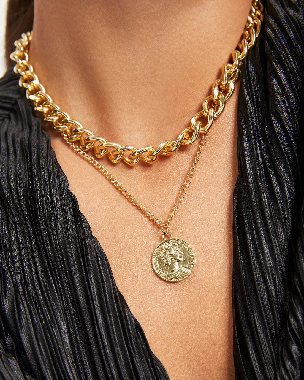 Shashi - Lucky Coin Layered Necklace - Gold - Se7enfashion