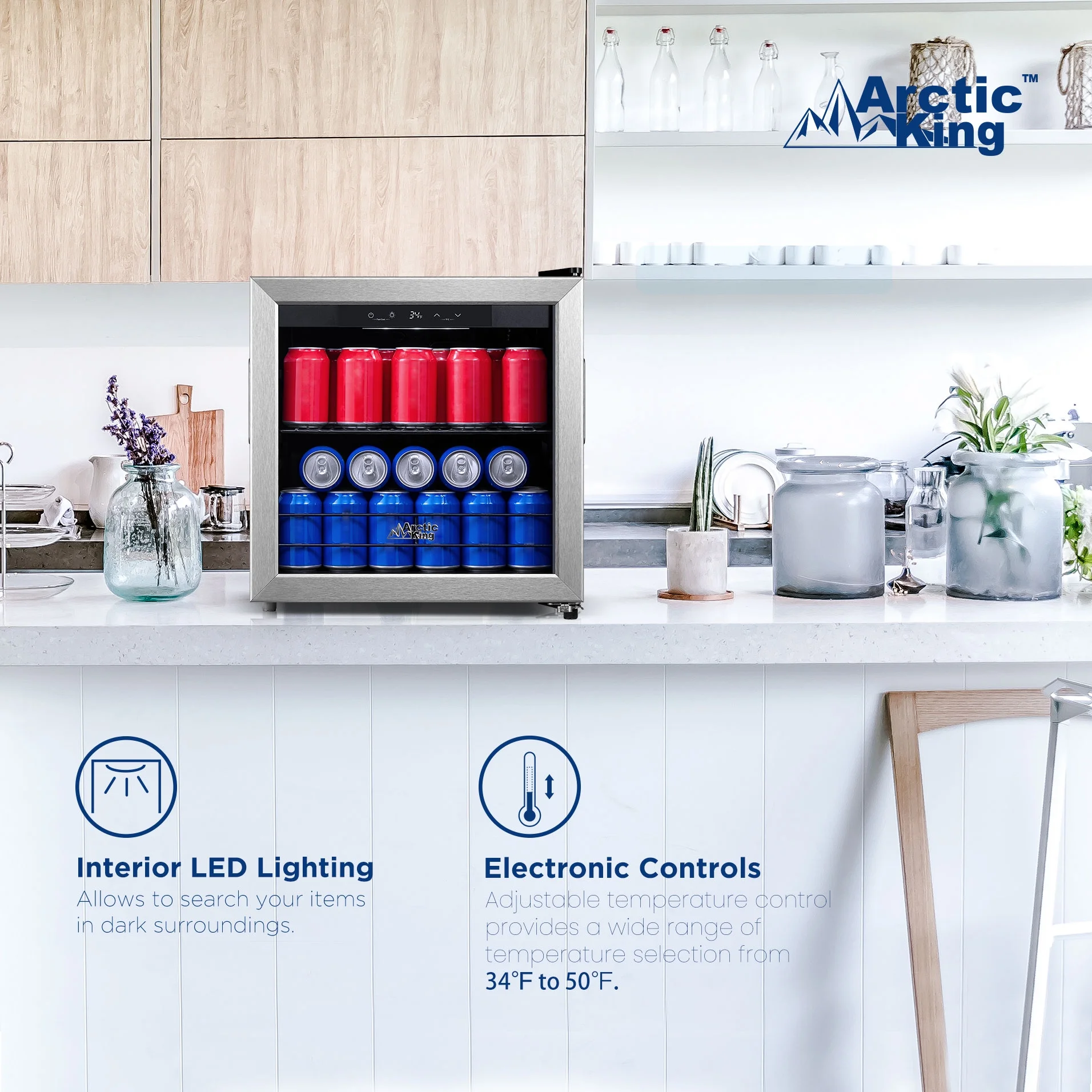 Arctic King 48-Can Stainless Steel Beverage Fridge & Cooler with Electrical Control, ARV48B1AST - Image 9