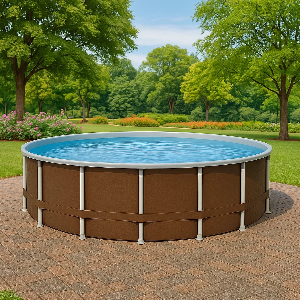 Piscina tubular redonda desmontable acero 358x98 cm color marrón con filtro y escalera izHvwiE268nY