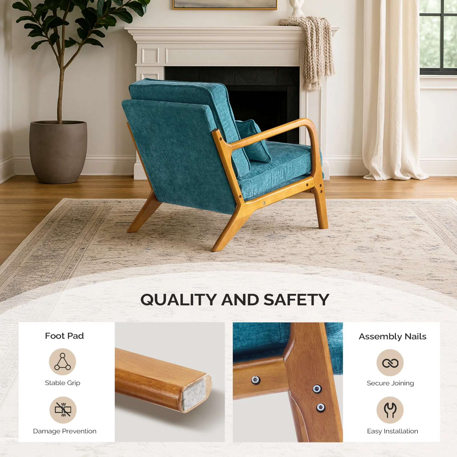 Ktaxon Accent Chair Corduroy Upholstered Armchair, Reading Club Chair with Pillow and Solid Wood Frame for Living Room Bedroom Furniture Off White - Image 161
