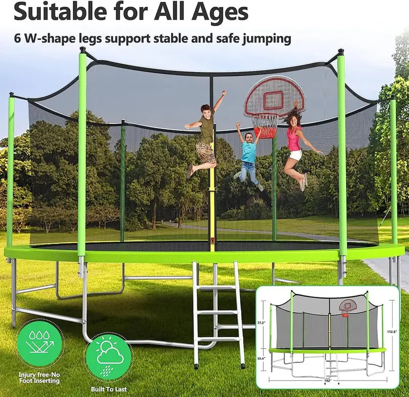 Trampoline With Enclosure Net And Adjustable Basketball Hoop - 8ft, 10ft, 12ft, 14ft, 15ft, 16ft - Image 40 Trampoline With Enclosure Net And Adjustable Basketball Hoop - 8ft, 10ft, 12ft, 14ft, 15ft, 16ft - Image 40