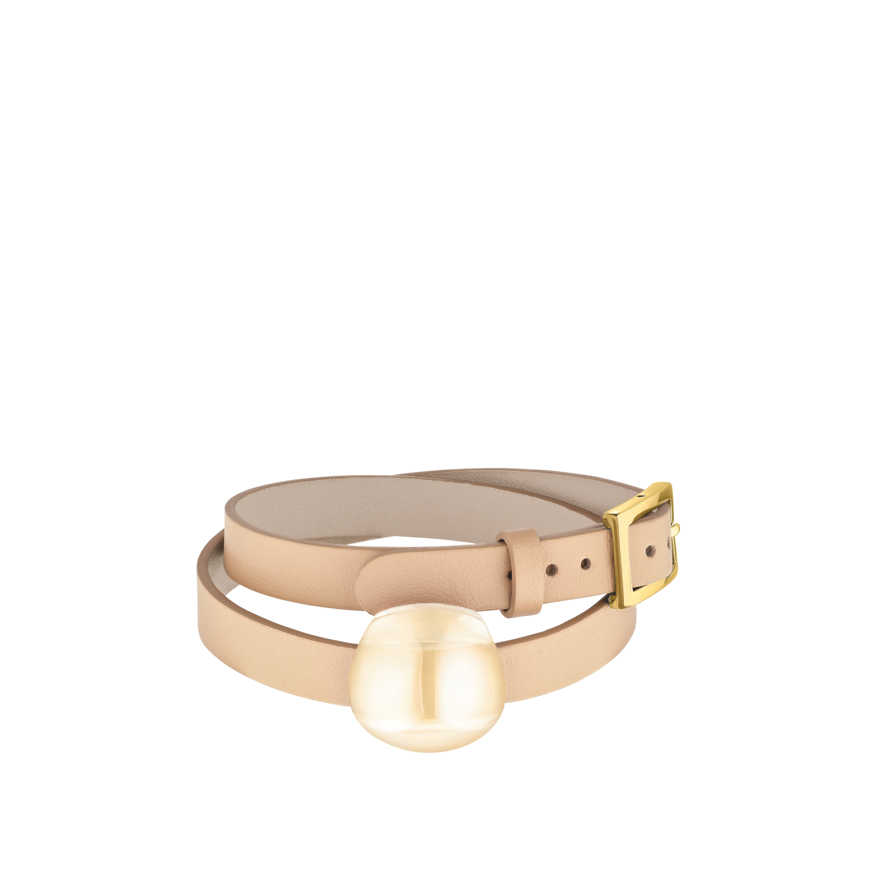 BRACELET CUIR CABOCHON - CRISTAL LUSTRÉ OR, PLAQUÉ OR JAUNE 18 CARATS