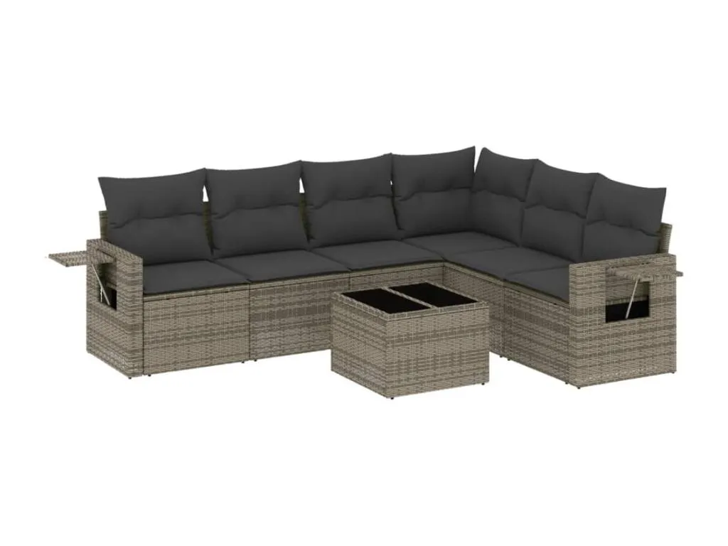 Set de sofás de jardín 7 piezas con cojines ratán PE gris 28761rwuy