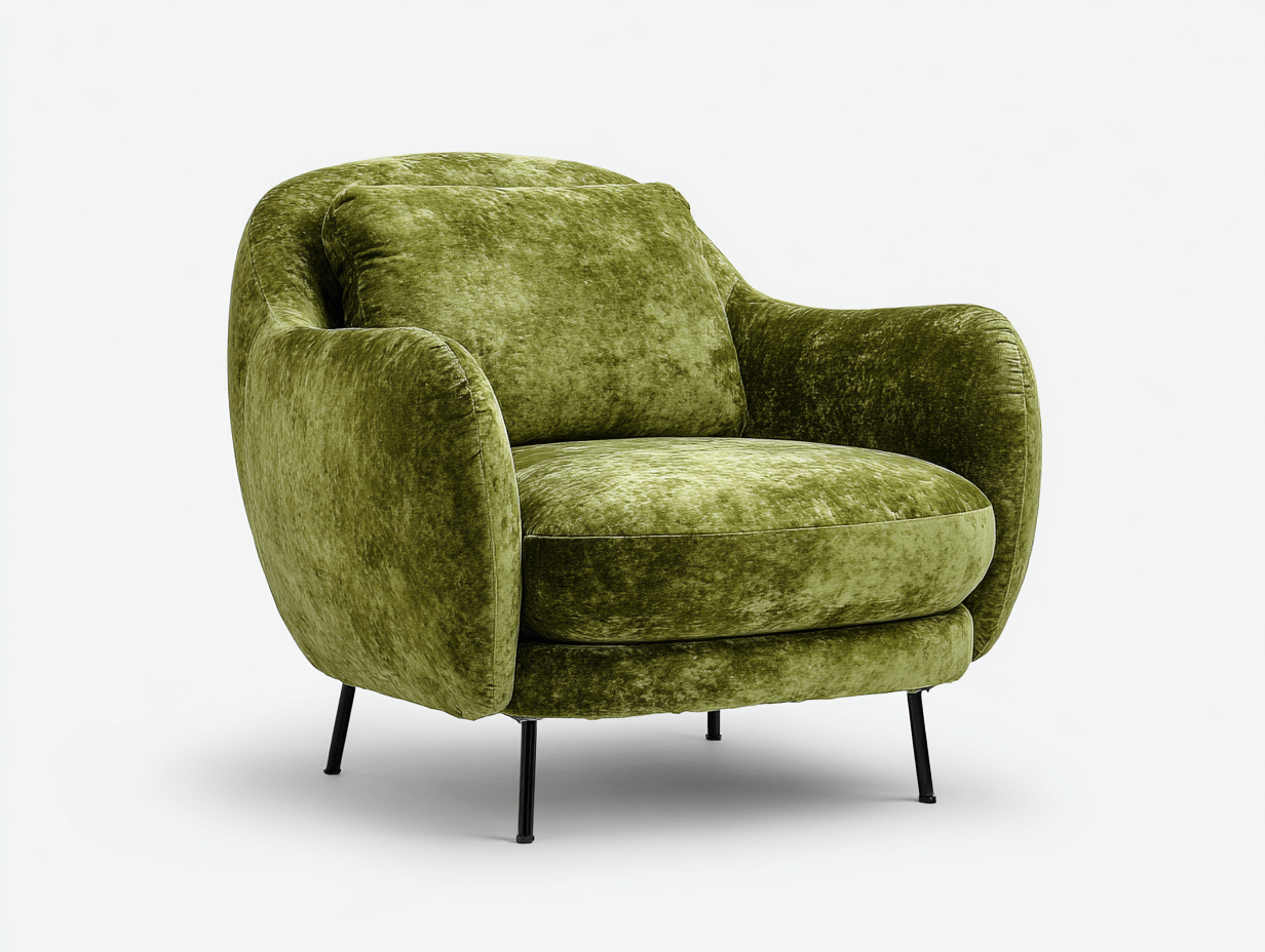 Sillón tapizado en terciopelo – verde – con cojín de respaldo extraíble – estilo moderno
