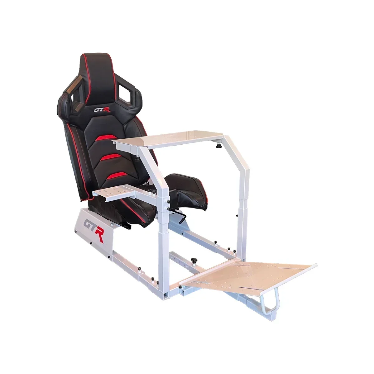 GTR Simulator GTA Racing Simulator Cockpit White Frame With Black/Red Pista Adjustable Leatherette Racing Seat - GTA-WHT-S107LBKRD GTR Simulator GTA Racing Simulator Cockpit White Frame With Black/Red Pista Adjustable Leatherette Racing Seat - GTA-WHT-S107LBKRD