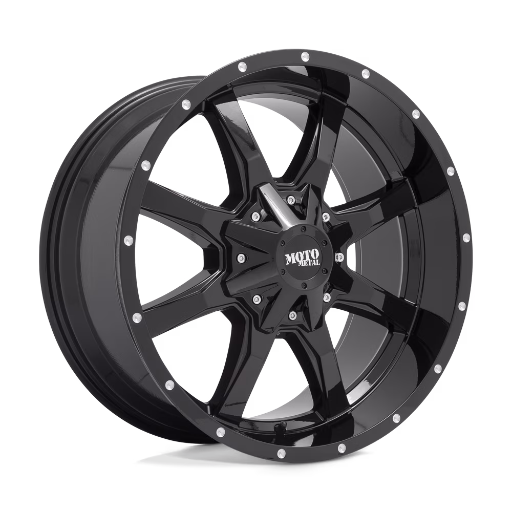 17" Moto Metal MO970 17x8 6x135 6x5.5 Gloss Black Milled Lip Wheel 0mm Truck Rim
