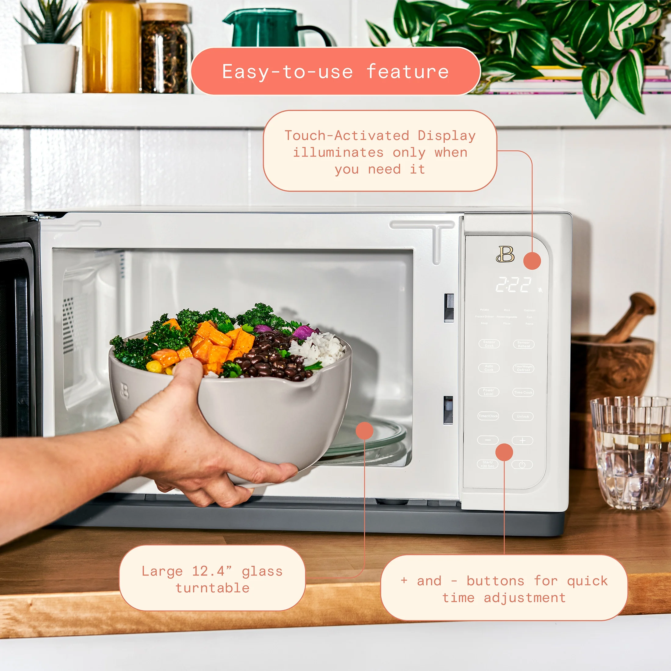 Beautiful 1.1 Cu ft 1000 Watt, Sensor Microwave Oven, White Icing by Drew Barrymore, New - Image 10