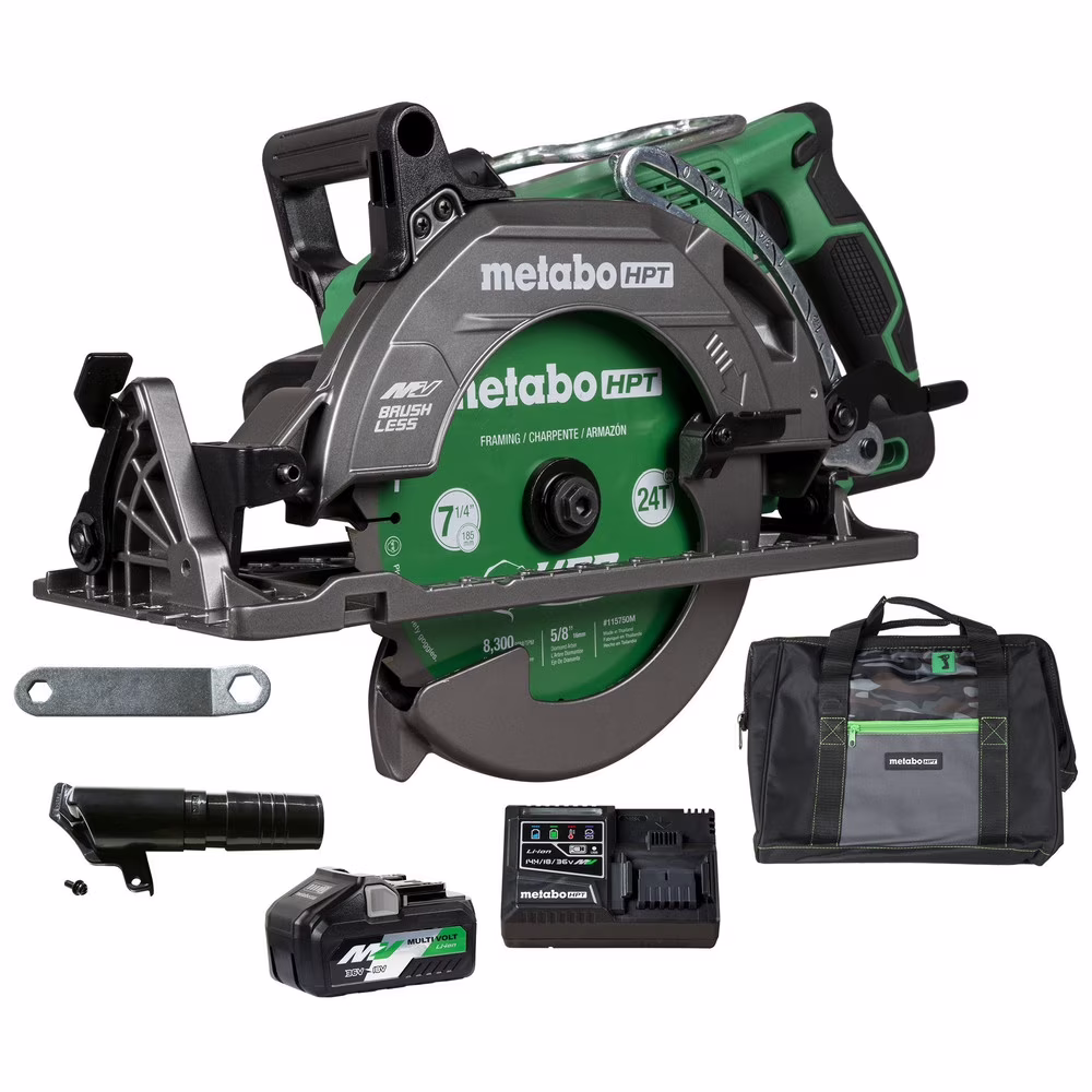 Metabo HPT 36V MultiVolt 7-1/4 Inch Rear Handle Circular Saw, Lightweight Design, Up to 500 2x4 Cuts Per Charge, 53- Adjustable Bevel Capacity