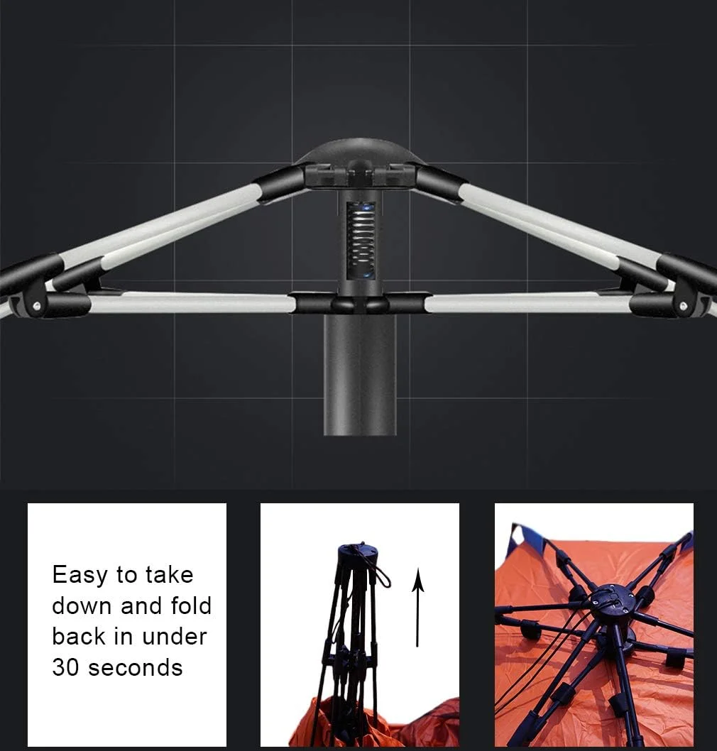 X-Large 4 Person Beach Tent Sun Shelter - Portable Sun Shade Instant Tent for Beach with Carrying Bag, Stakes, 6 Sand Pockets, Anti UV for Fishing Hiking Camping, Waterproof Windproof, Orange - Image 3