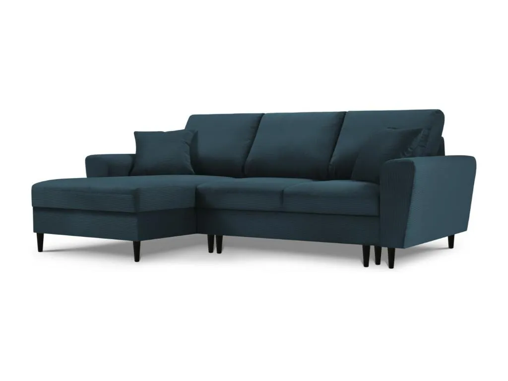 Banakdecoracion - Sofá cama esquinero izquierdo con baúl de almacenaje Banakdecoracion 4 plazas de pana azul oscuro - 241x145x88cm LBWJ04273