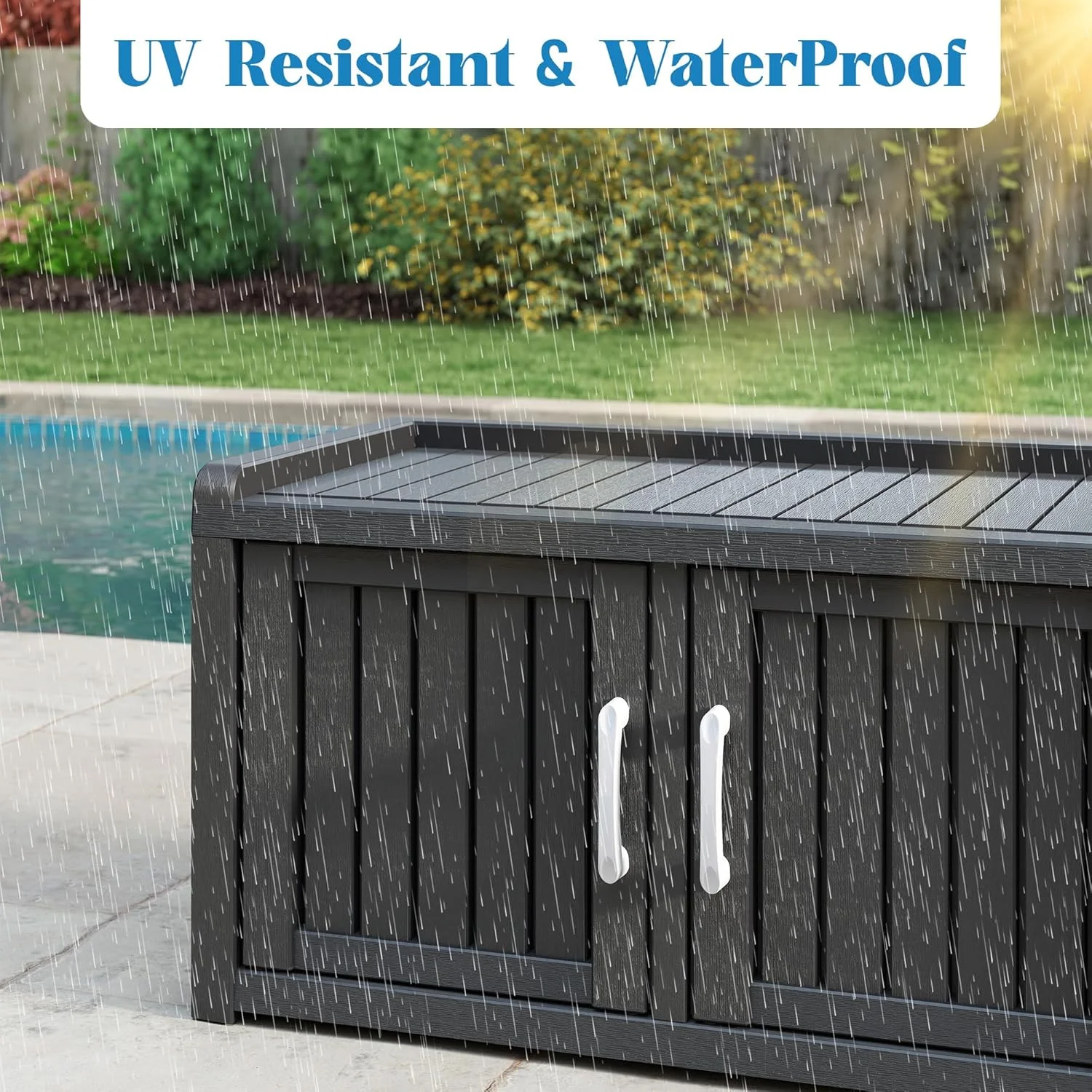 KAMABOKO Outdoor Shoe Storage Cabinet, Waterproof UV-Resistant Entryway Storage Bench Indoor Outdoor with 2 Barn Doors, Adjustable Shelves for Entryway, Bedroom, Hallway,Living Room(Black) - Image 6