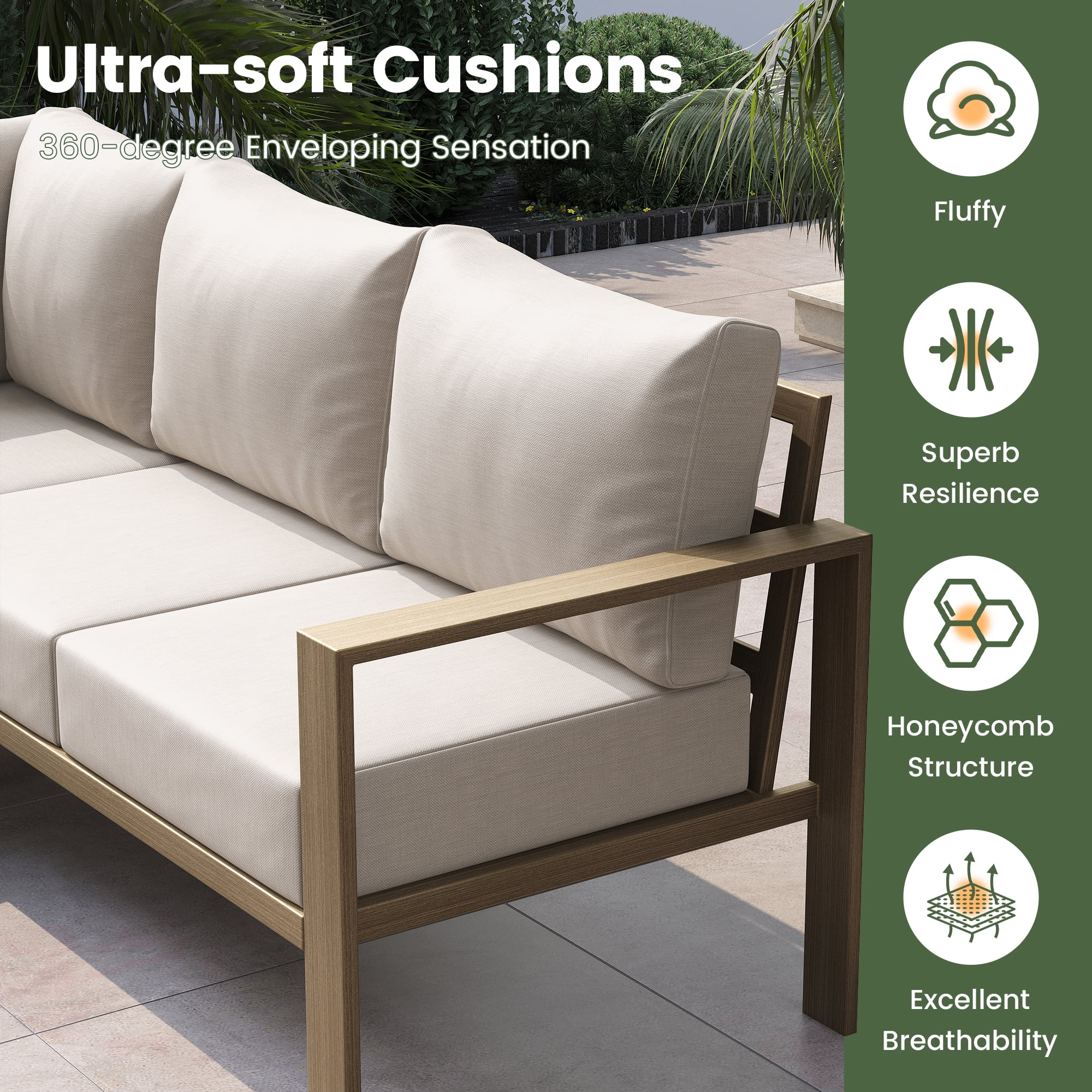 ELPOSUN 6 Pieces Patio Furniture Sets with 6" Thick Olefin Cushions, Metal Outdoor Sectional Furniture L Shape Patio Conversation Sets for Garden, Backyard Beige - Image 7